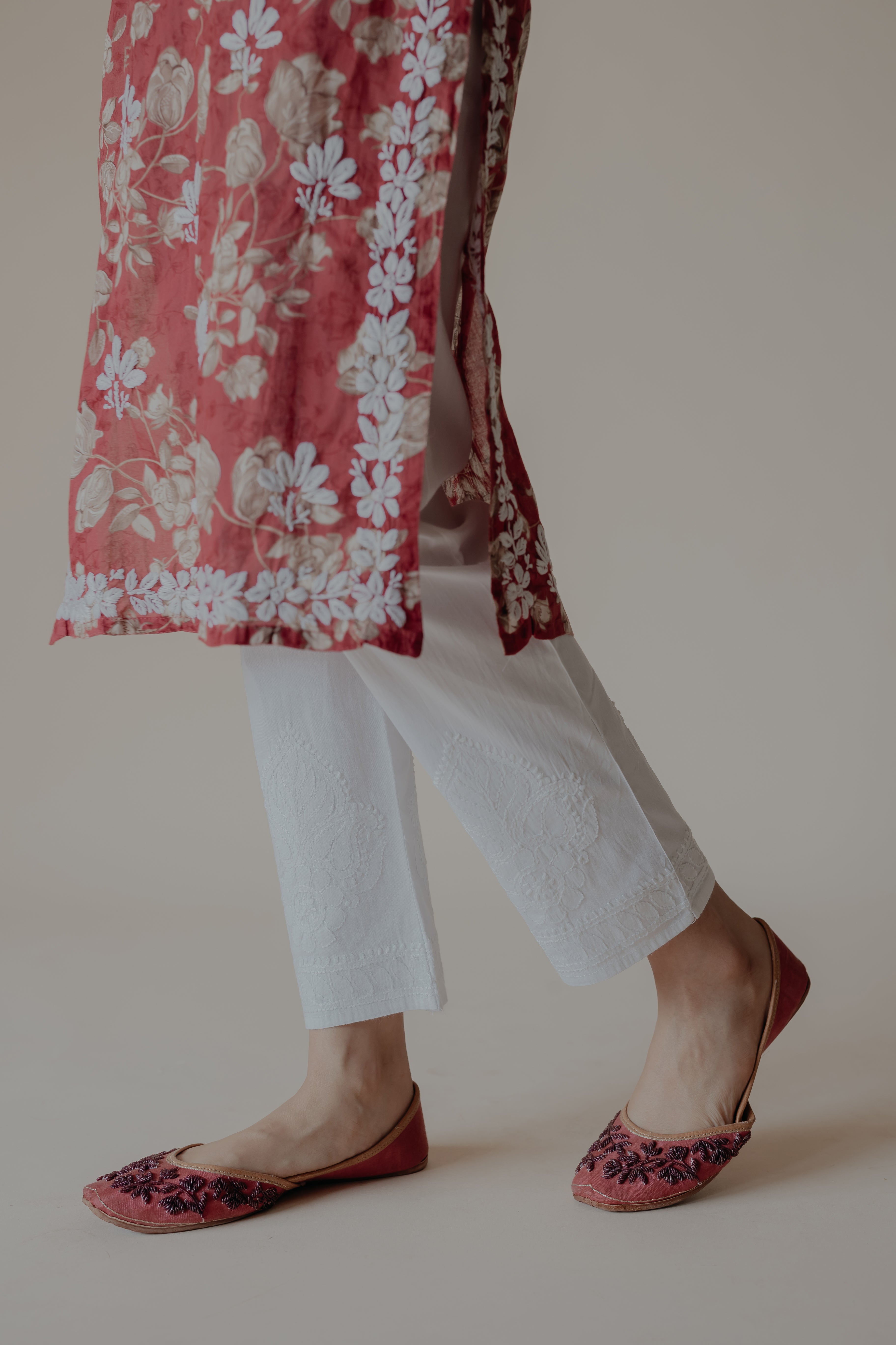 Sukoon White Cotton Lycra Hand Embroidered Chikankari Straight Pant
