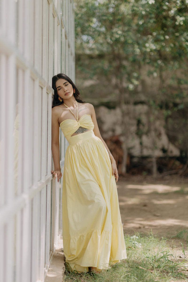 Penelope Lime Yellow Halter Maxi Dress