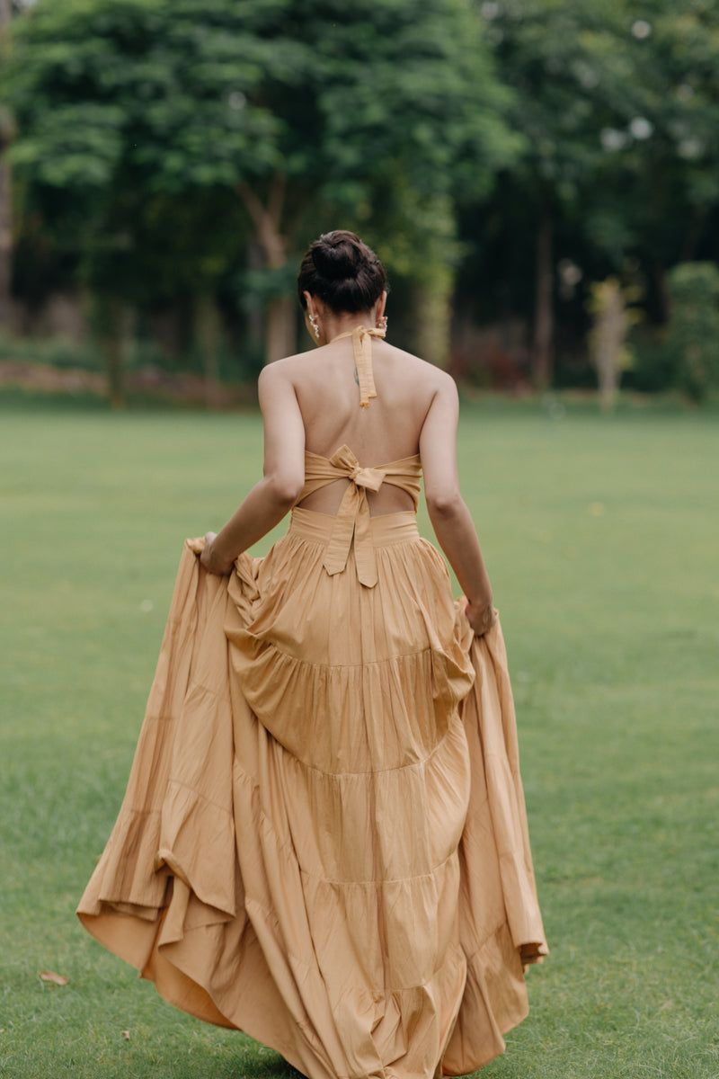 Elena Halter Neck Tiered Maxi Dress