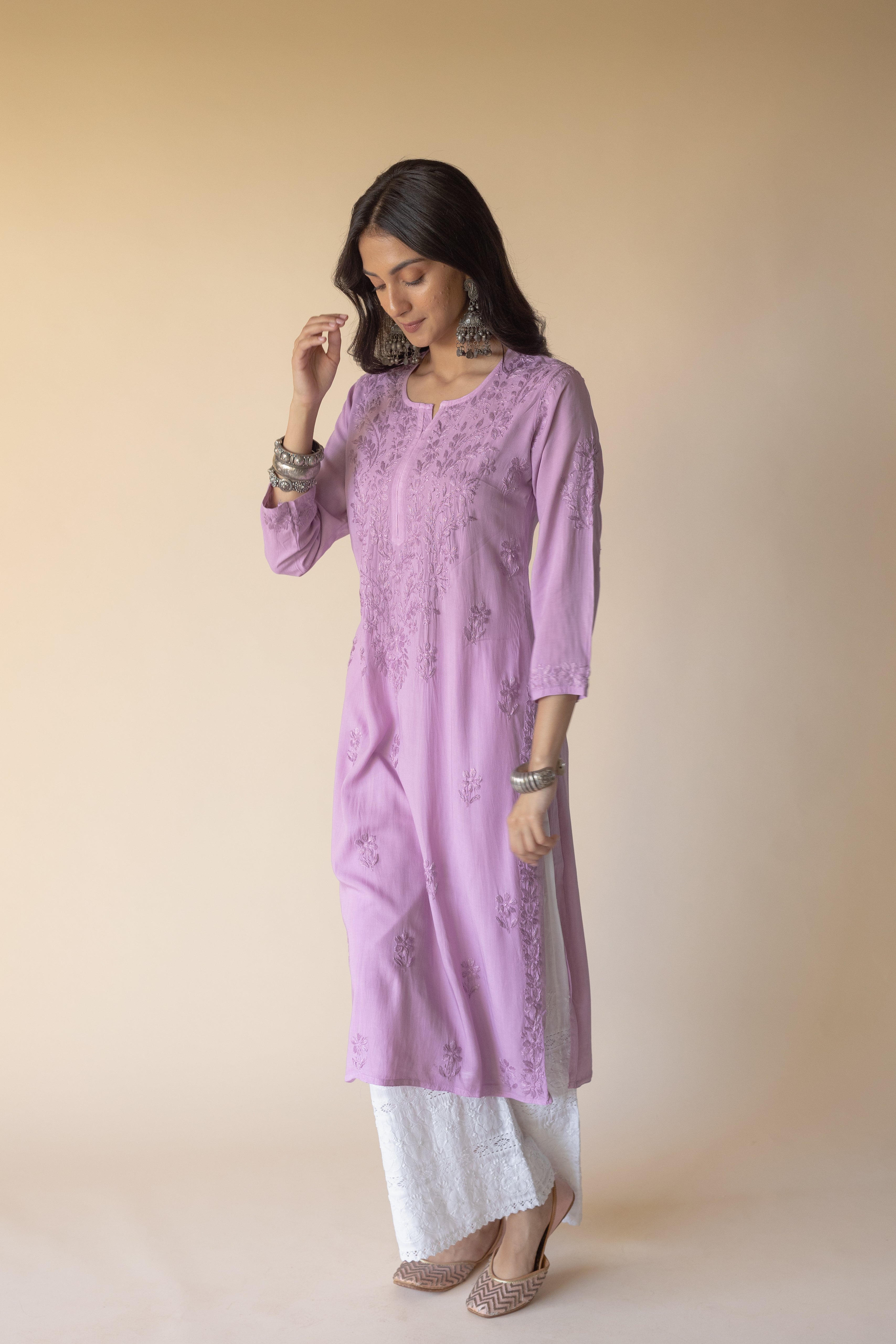 Erum Purple Modal Hand Embroidered Chikankari Kurta