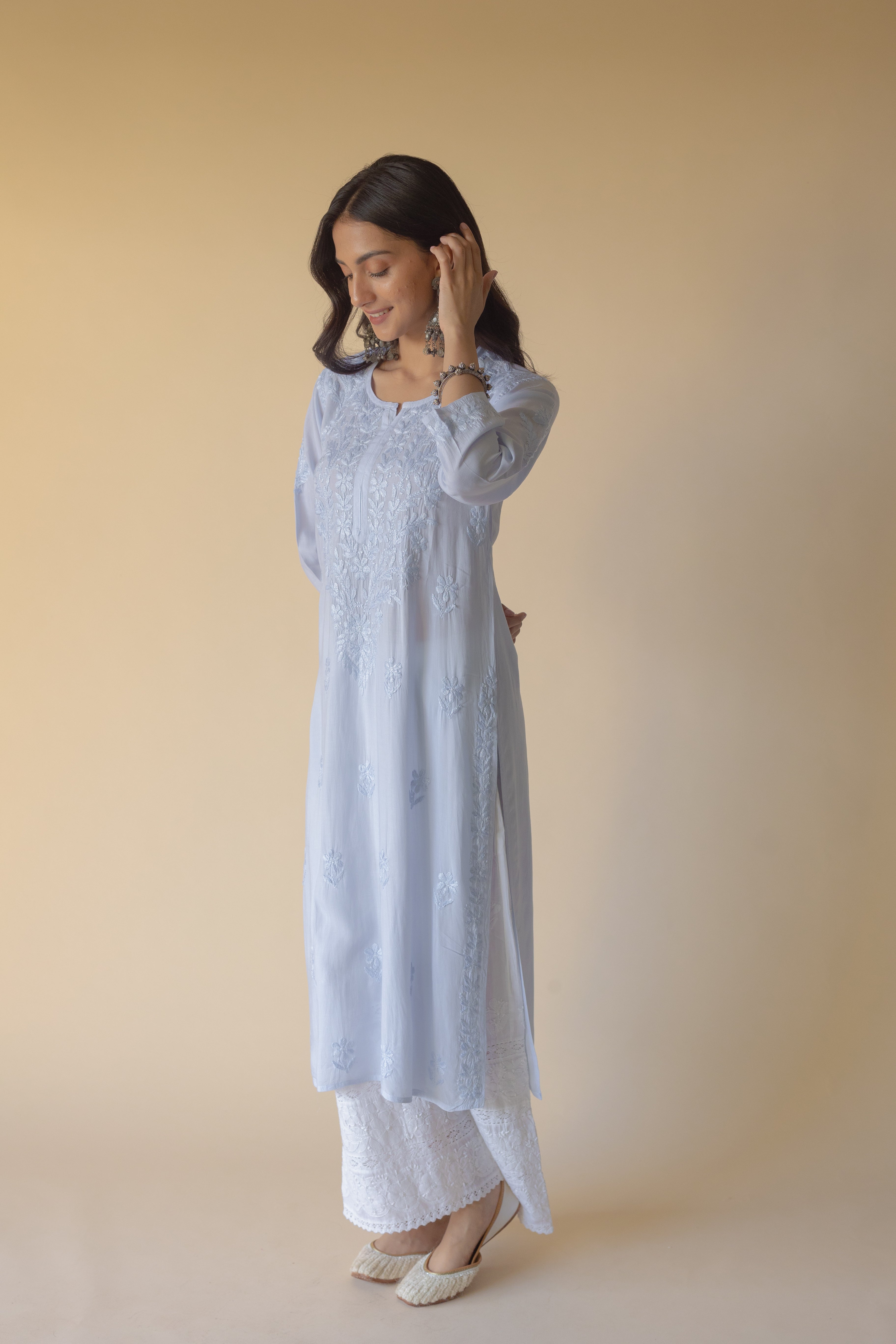 Anisa Blue Modal Hand Embroidered Chikankari Kurta