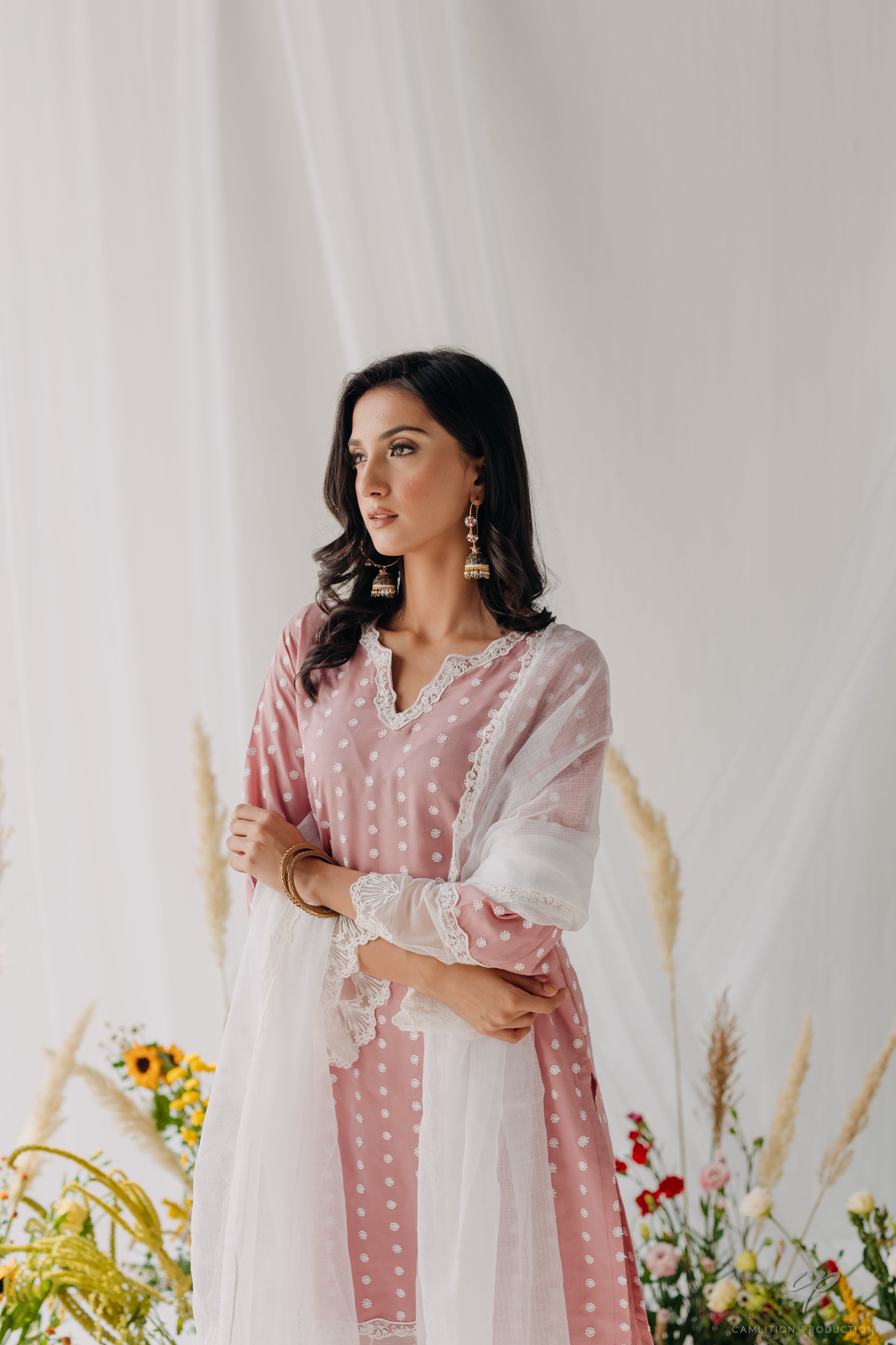 Sara Pink Embroidered Mulmul Kurta