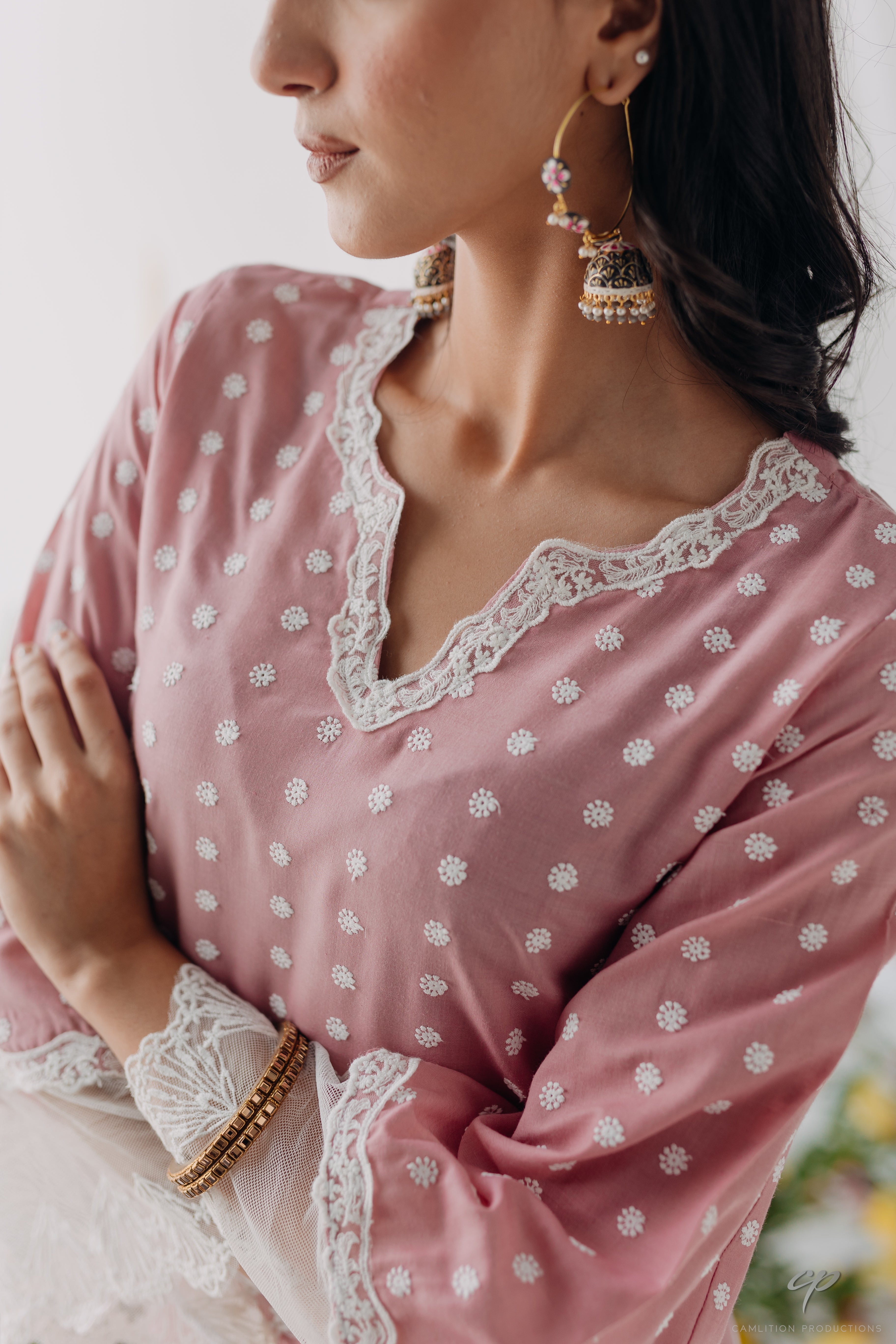 Sara Pink Embroidered Mulmul Kurta