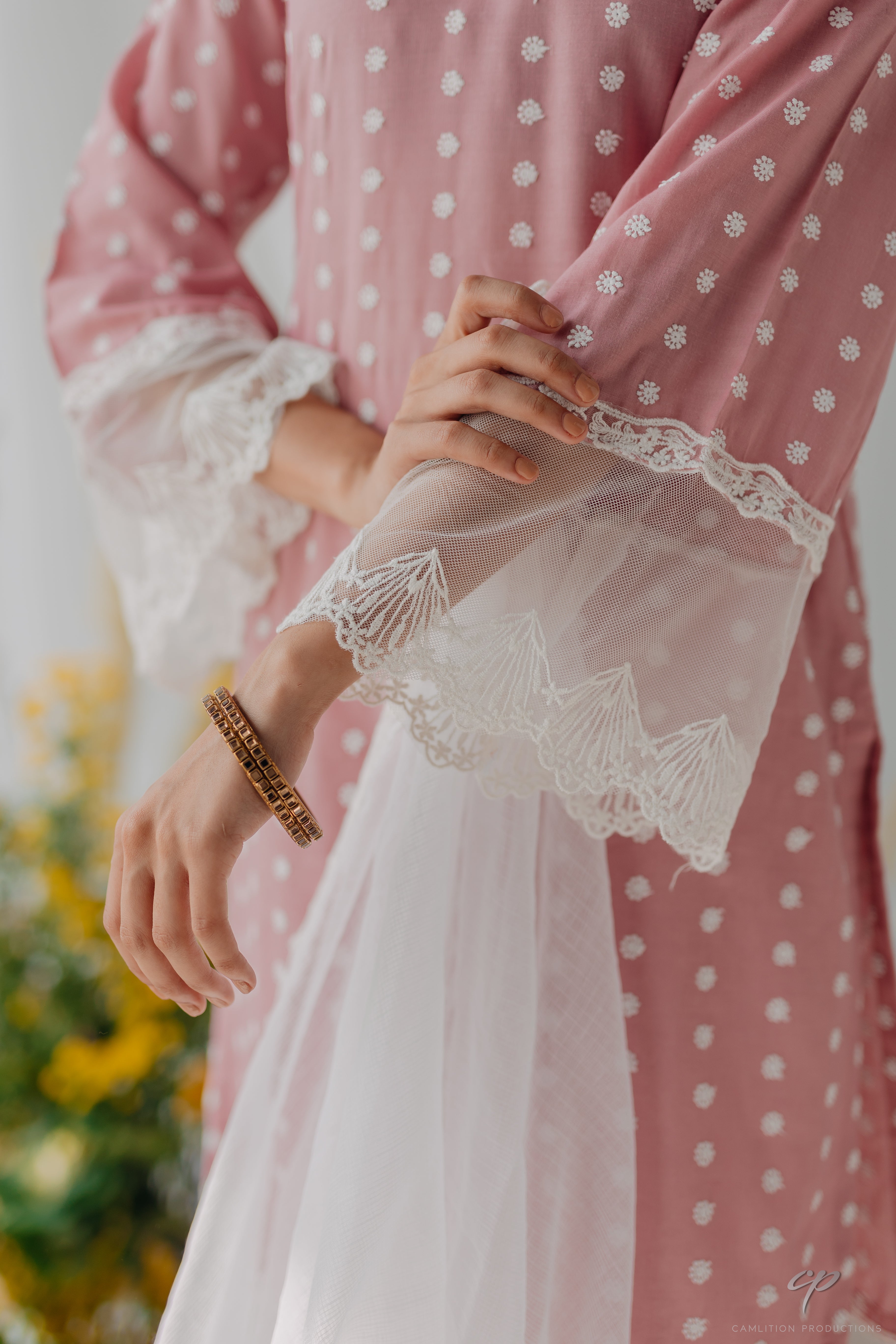 Sara Pink Embroidered Mulmul Kurta