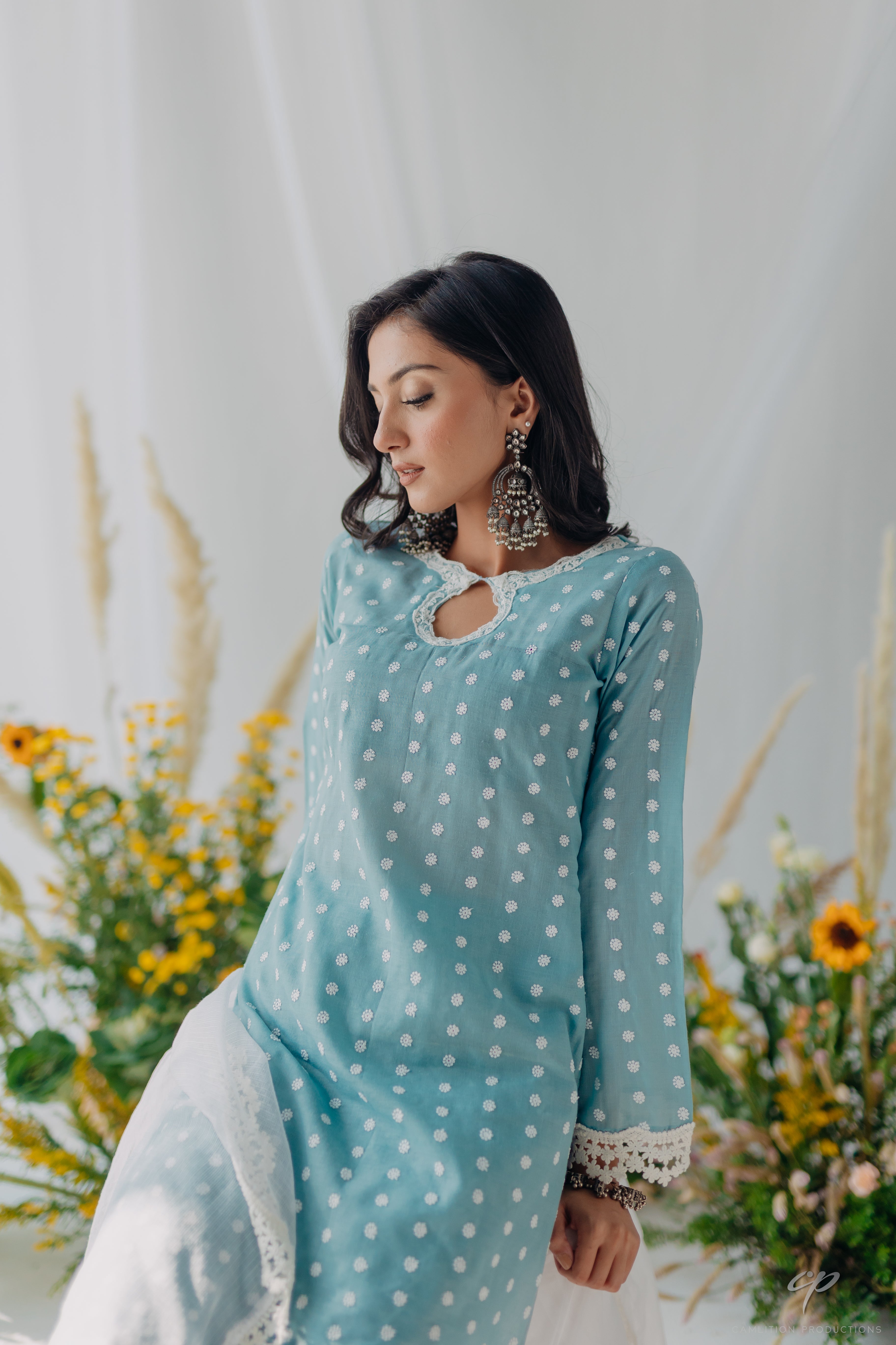 Seher Blue Embroidered Mulmul Kurta