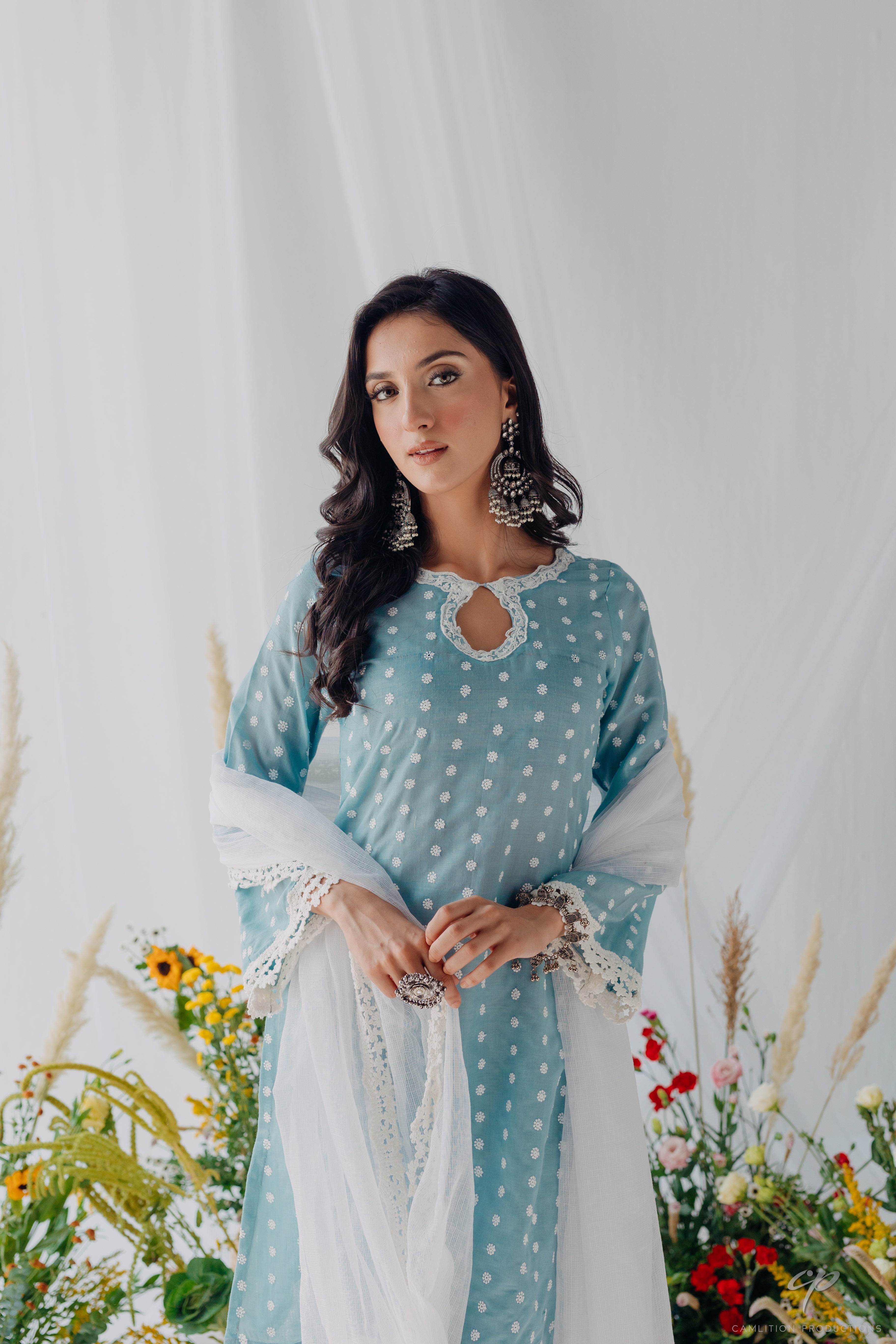 Seher Blue Embroidered Mulmul Kurta