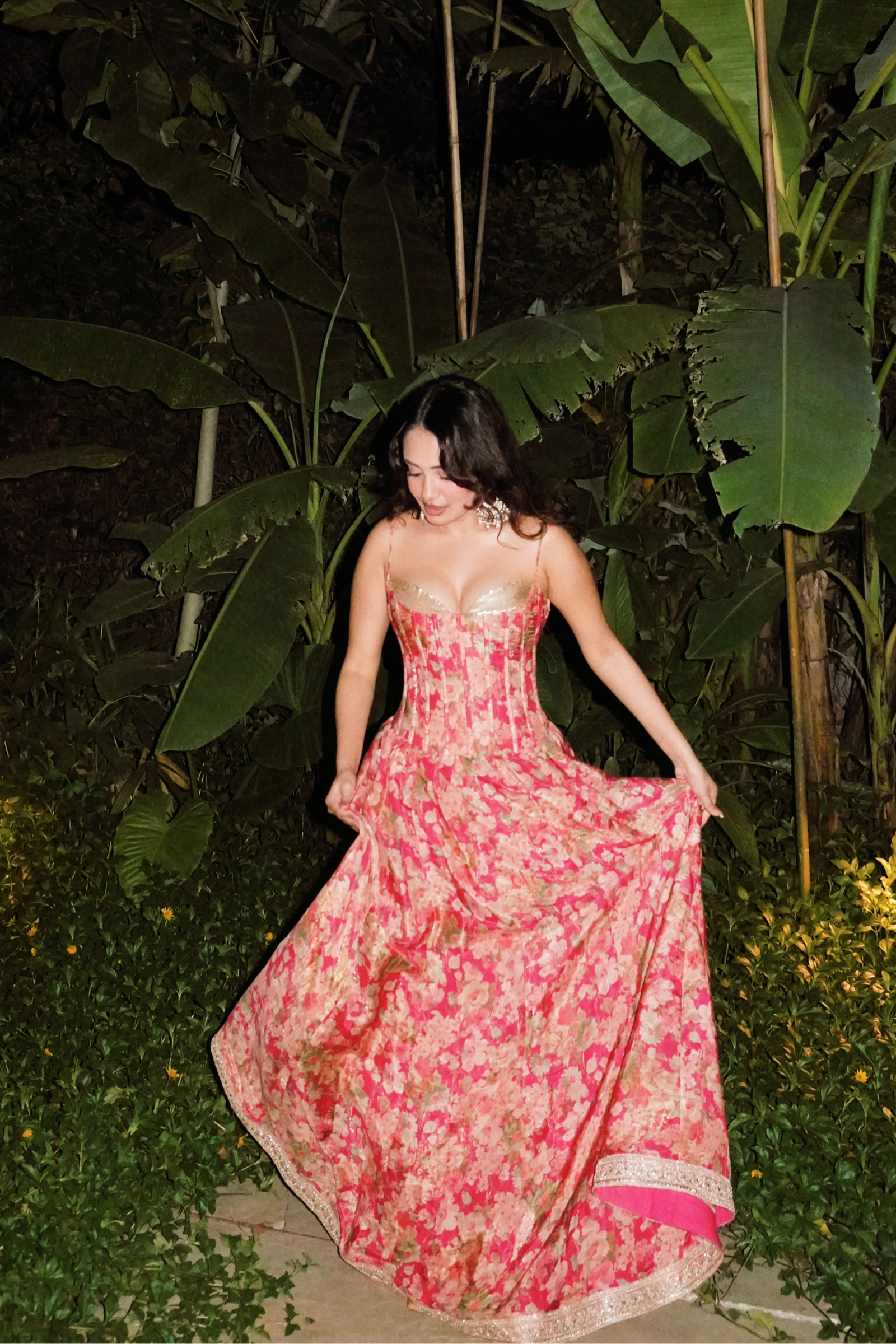Roze Pink & Champagne Sequinned Corset Tissue Lehenga Set