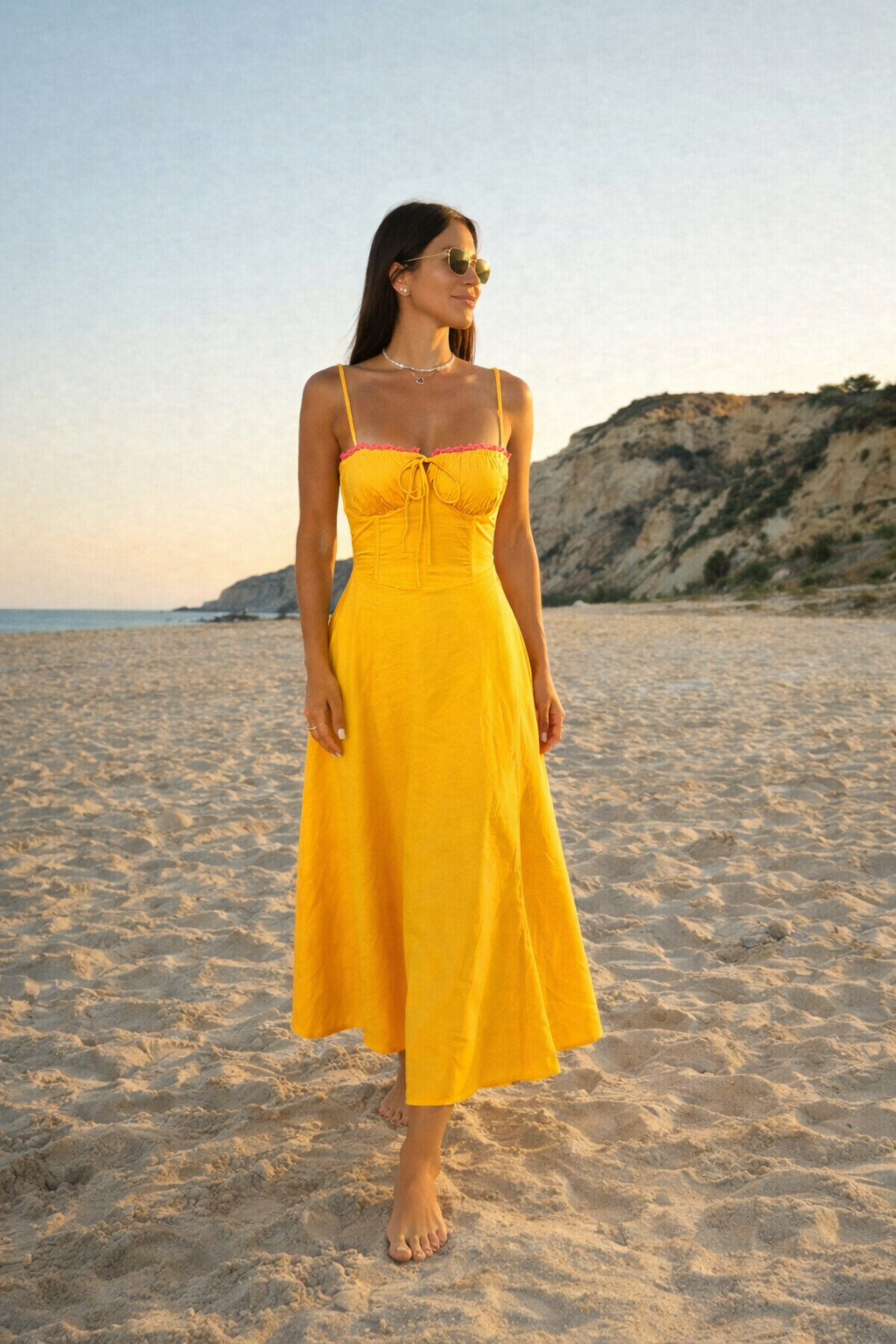 The Sunset Hour Yellow Corset Midi Slit Dress