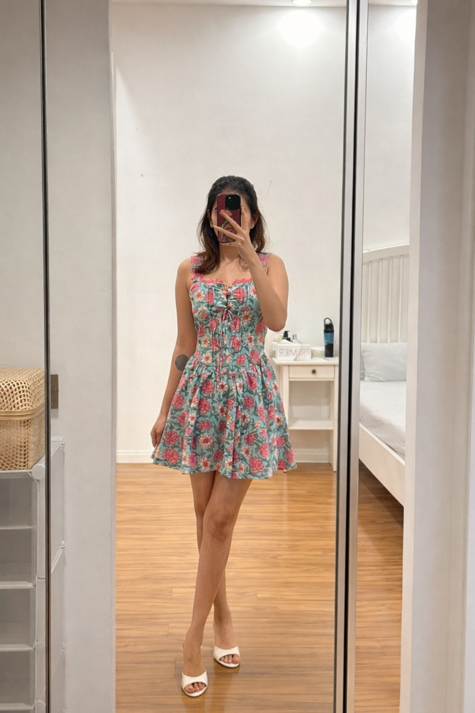Kris Blue Printed Cotton Sleeveless Mini Dress