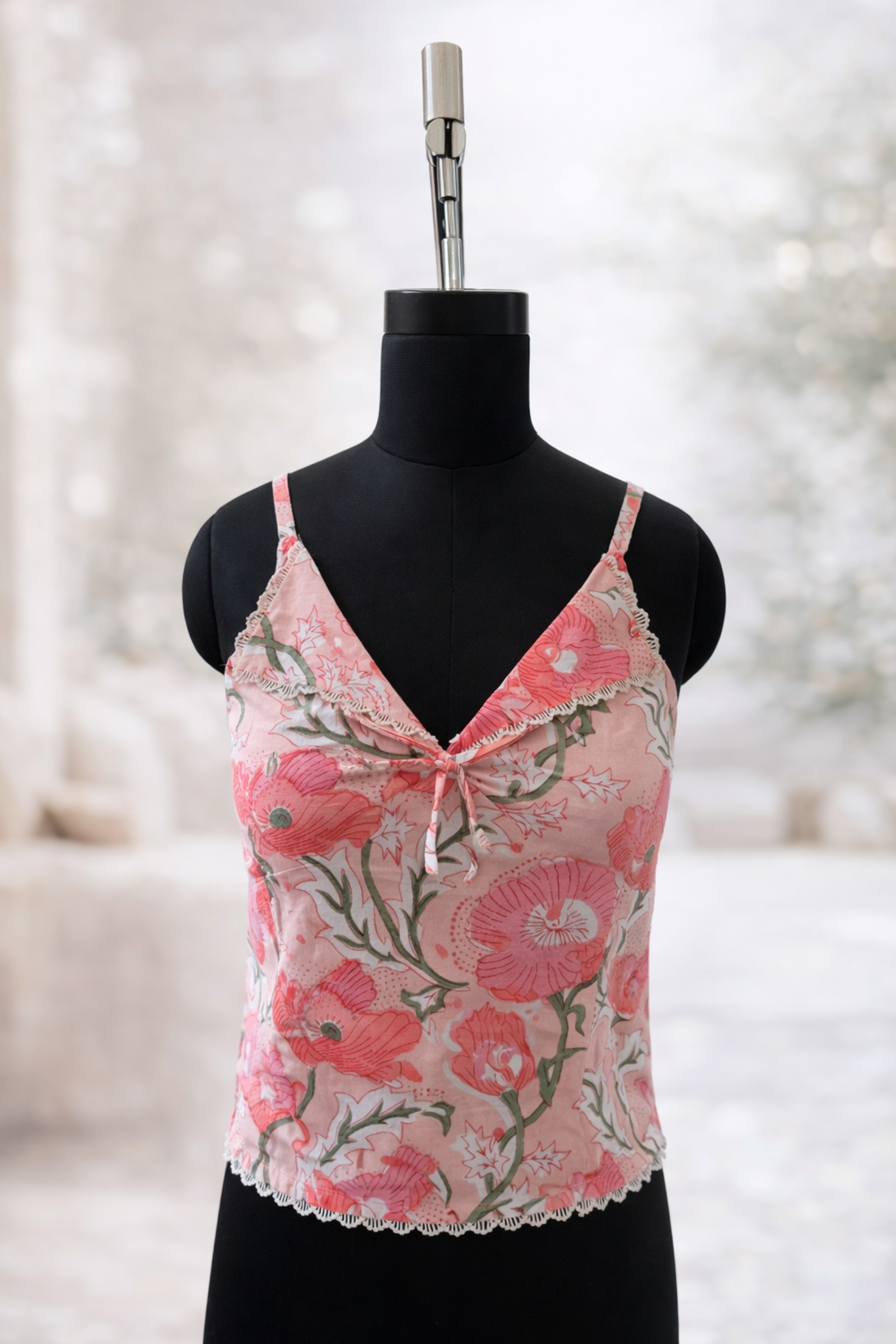 Shelly Pink Floral Sleeveless Cotton Top
