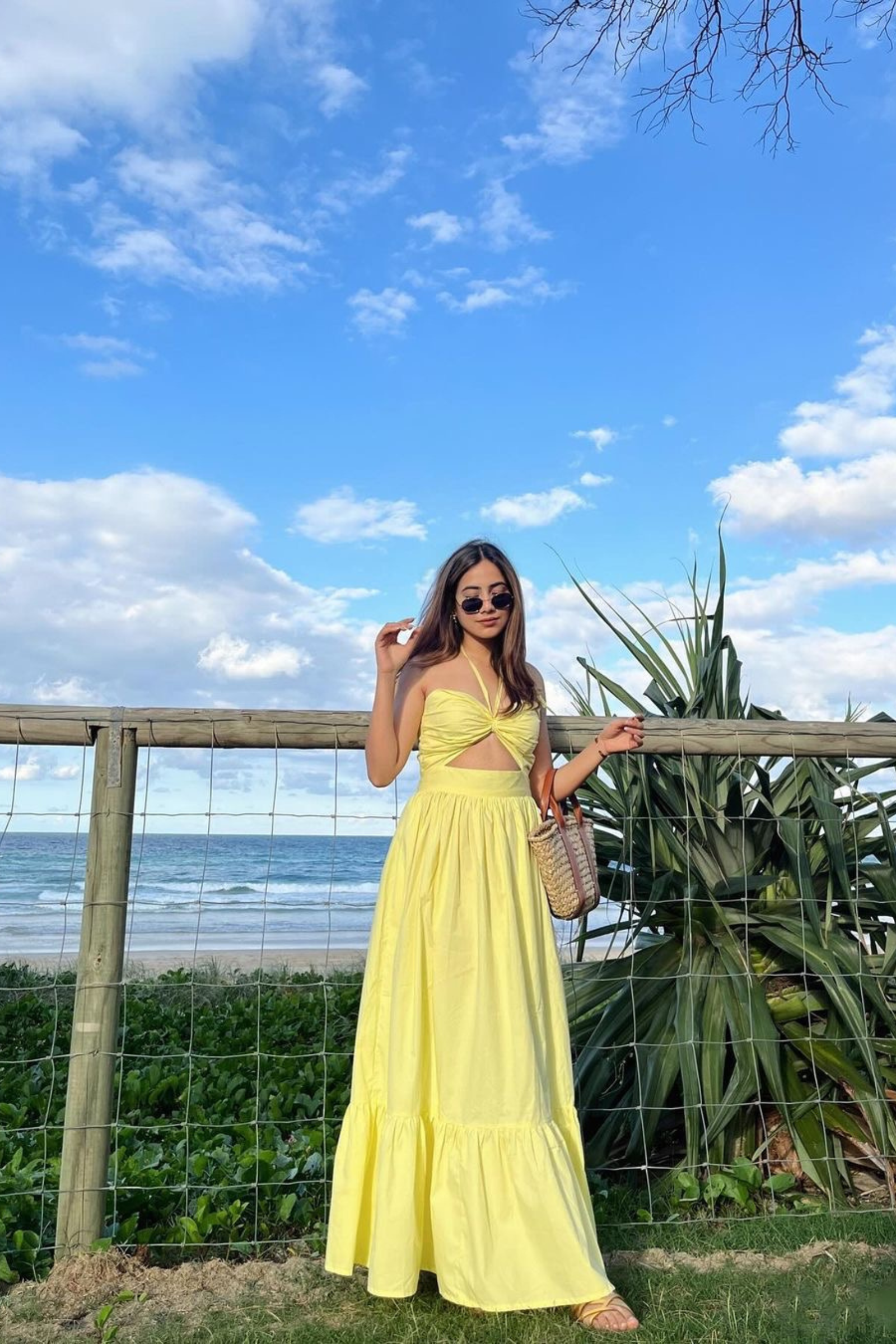 Penelope Lime Yellow Halter Maxi Dress