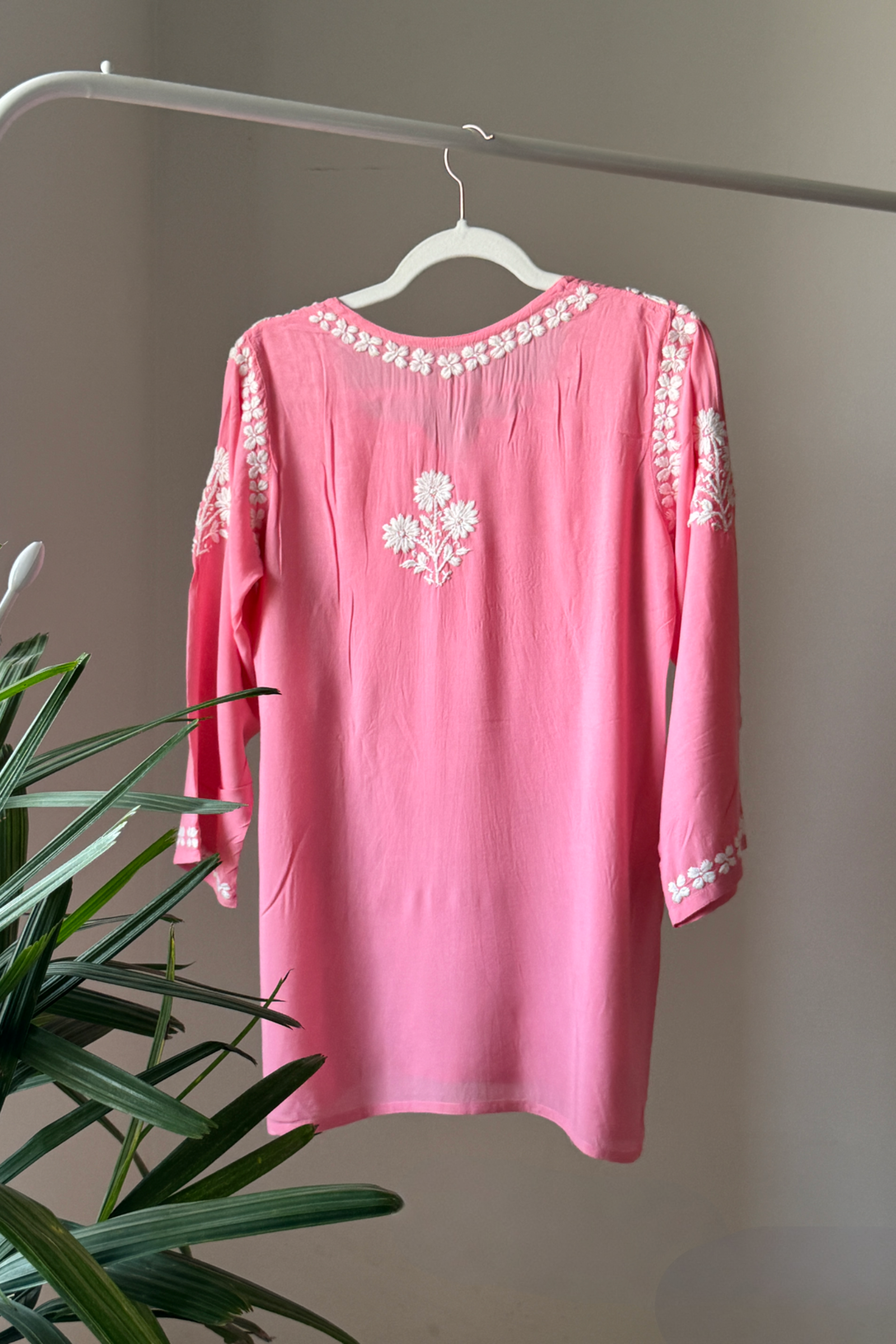 Adeela Dark Pink Modal Hand Embroidered Short Chikankari Kurti