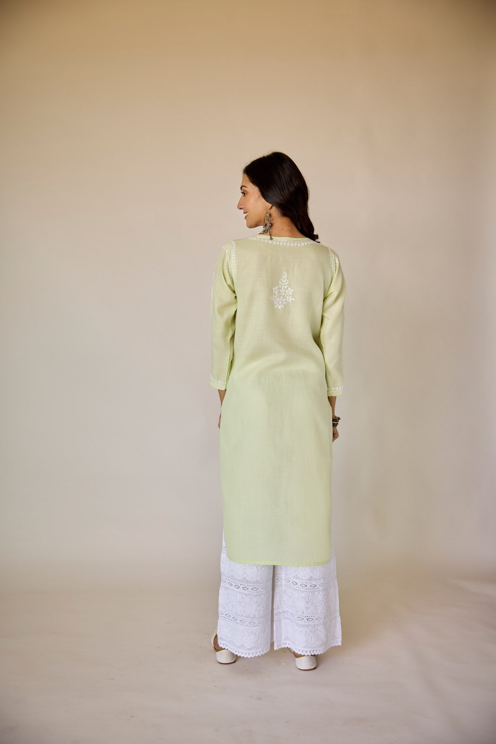 Aadya Lime Green Hand Embroidered Chikankari Kurta