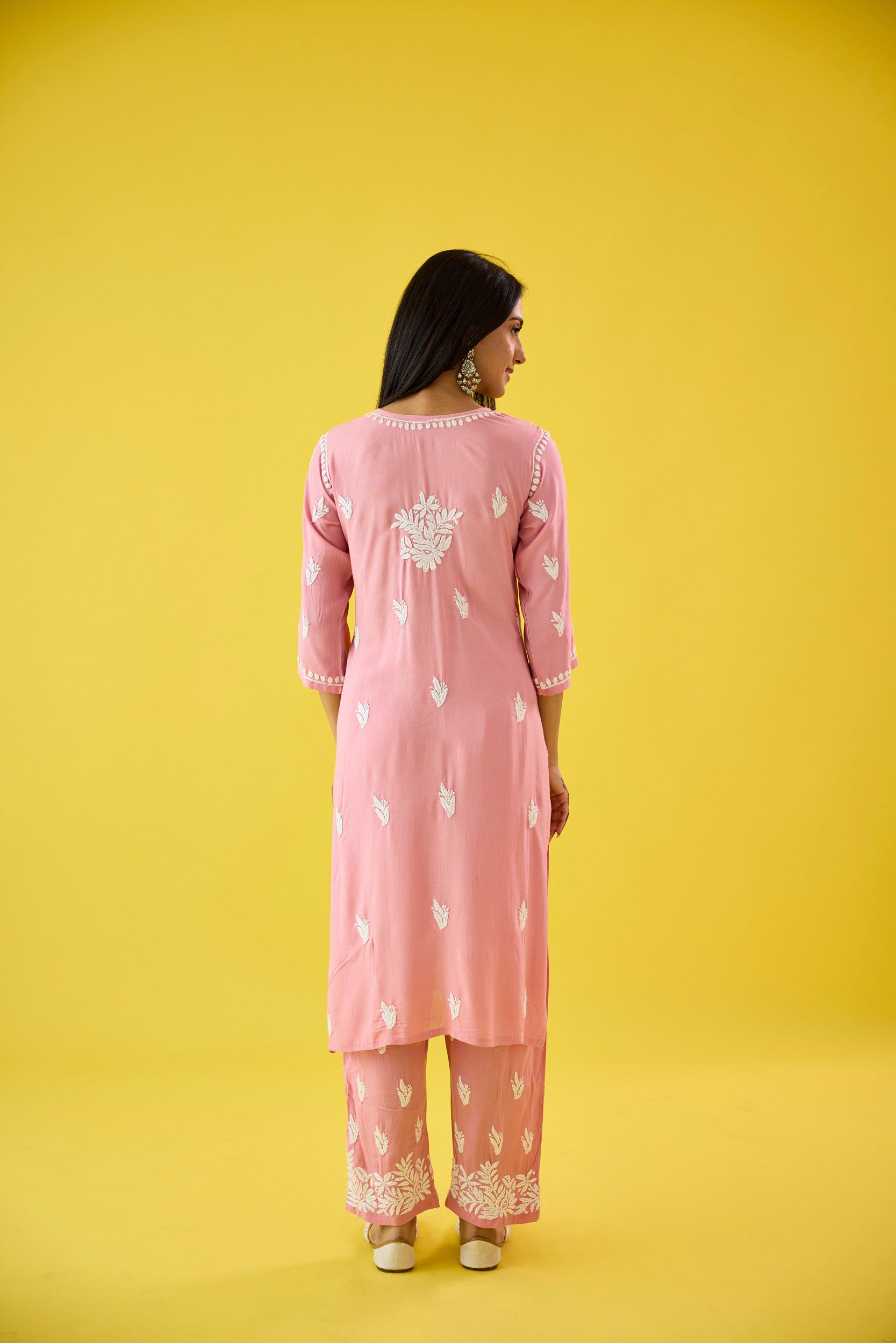 Mehtap Baby Pink Modal Hand Embroidered Chikankari Kurta & Pant Set