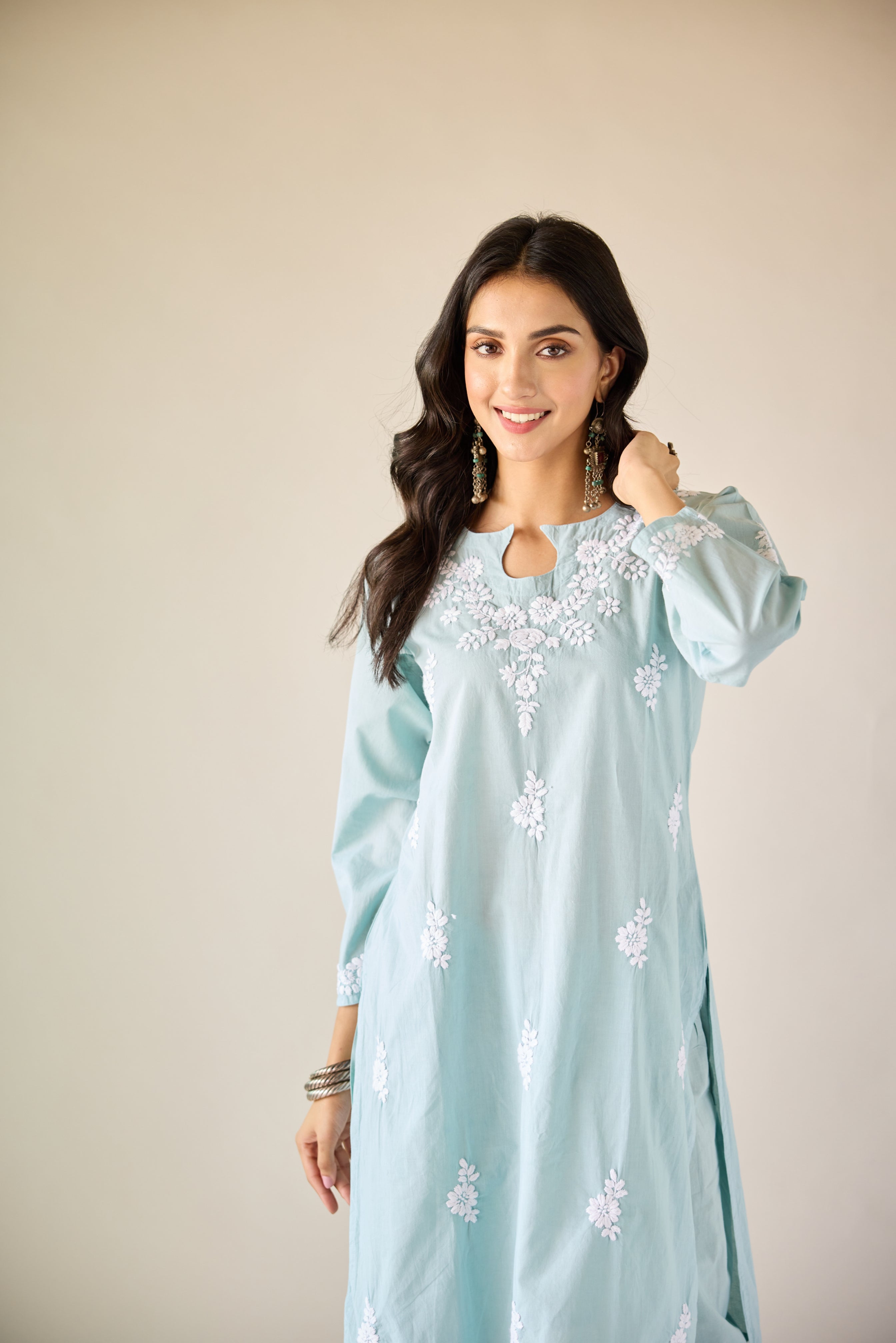 Ireo Green Cotton Hand Embroidered Chikankari Kurta & Pant Set