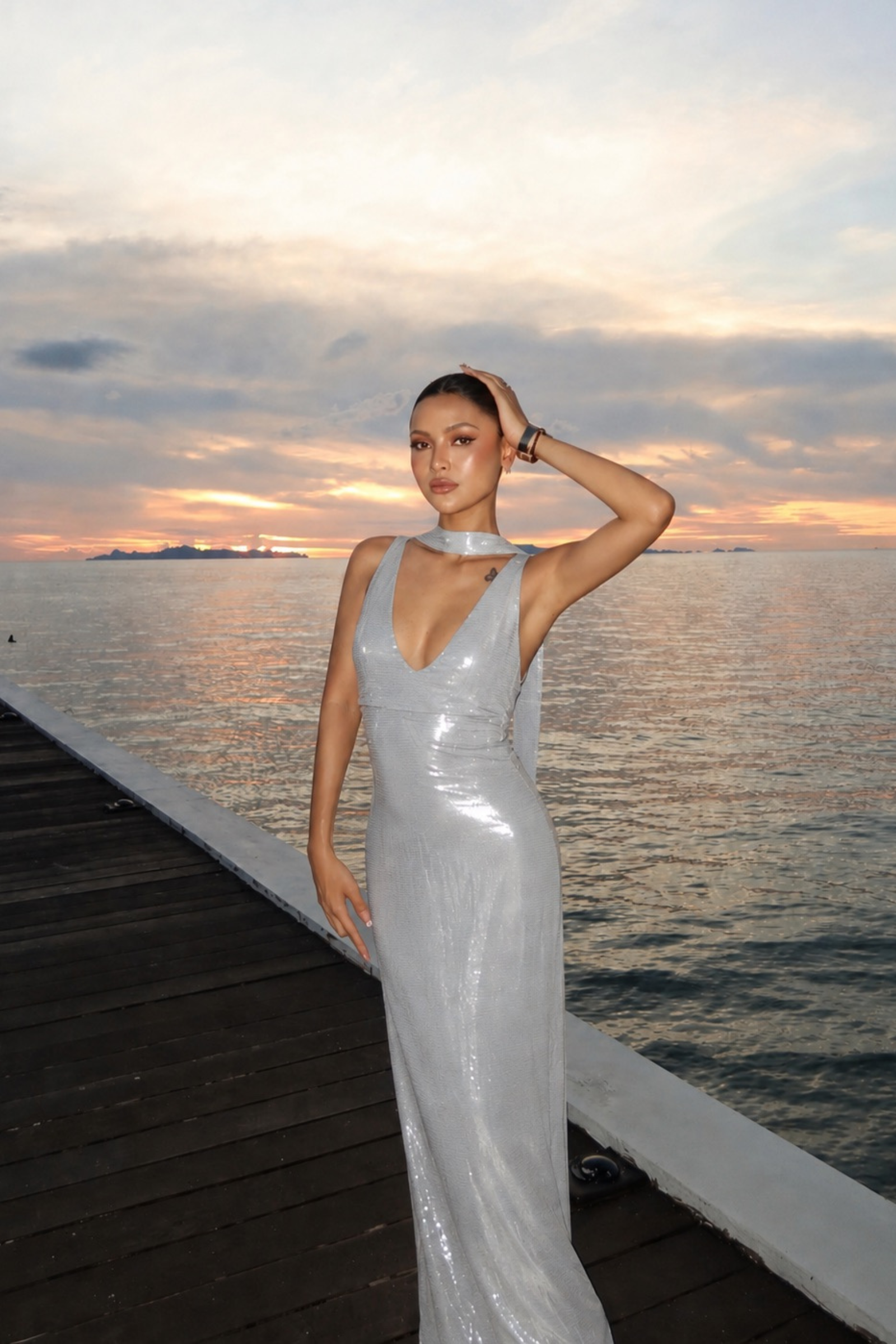 Santorini blue Shimmer Maxi Dress