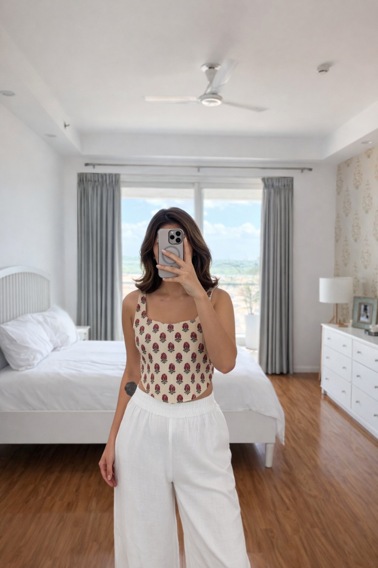 Harissa Beige Cotton Corset Top