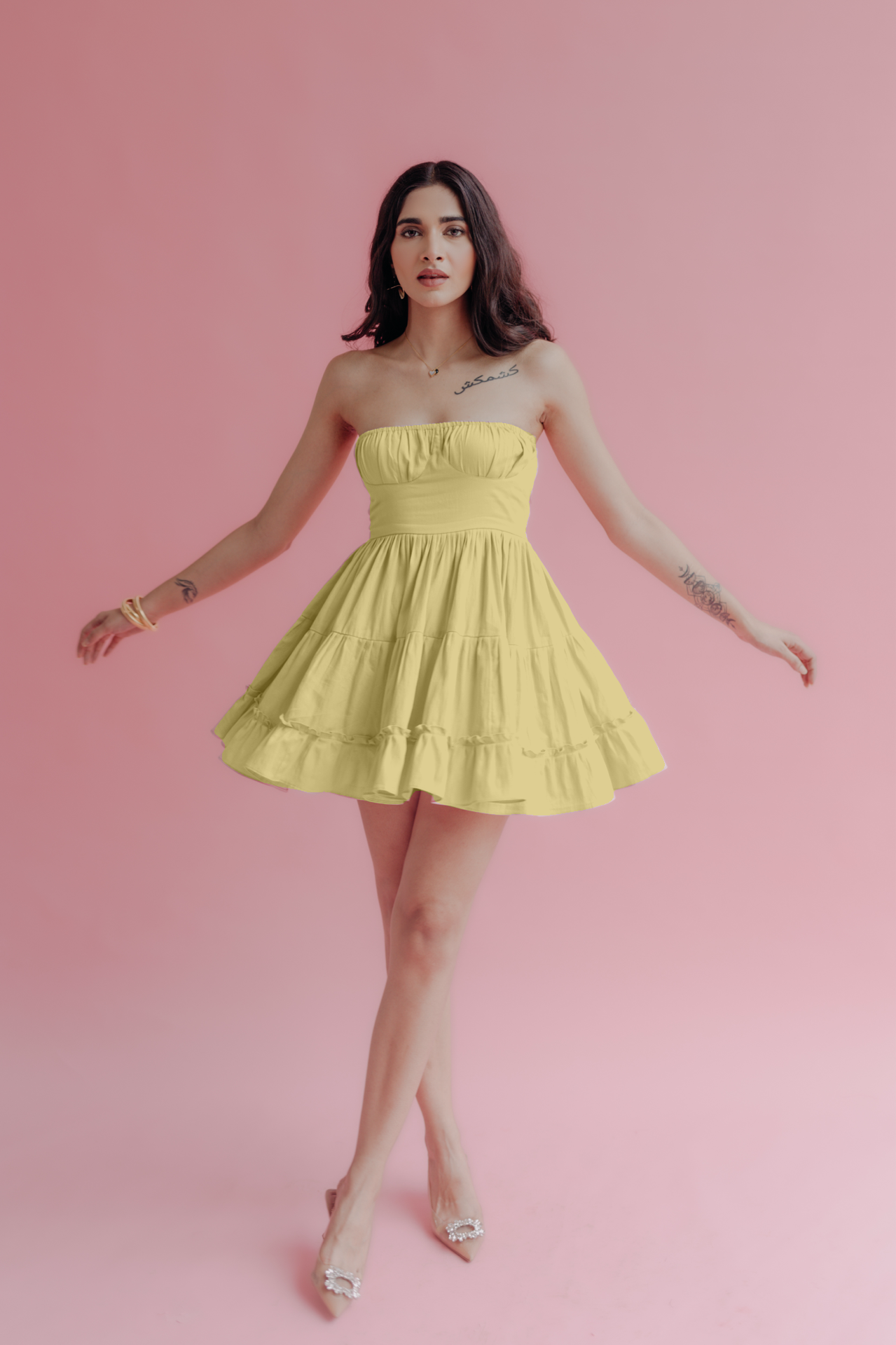 Sabrina Lime Yellow Strapless Mini Dress