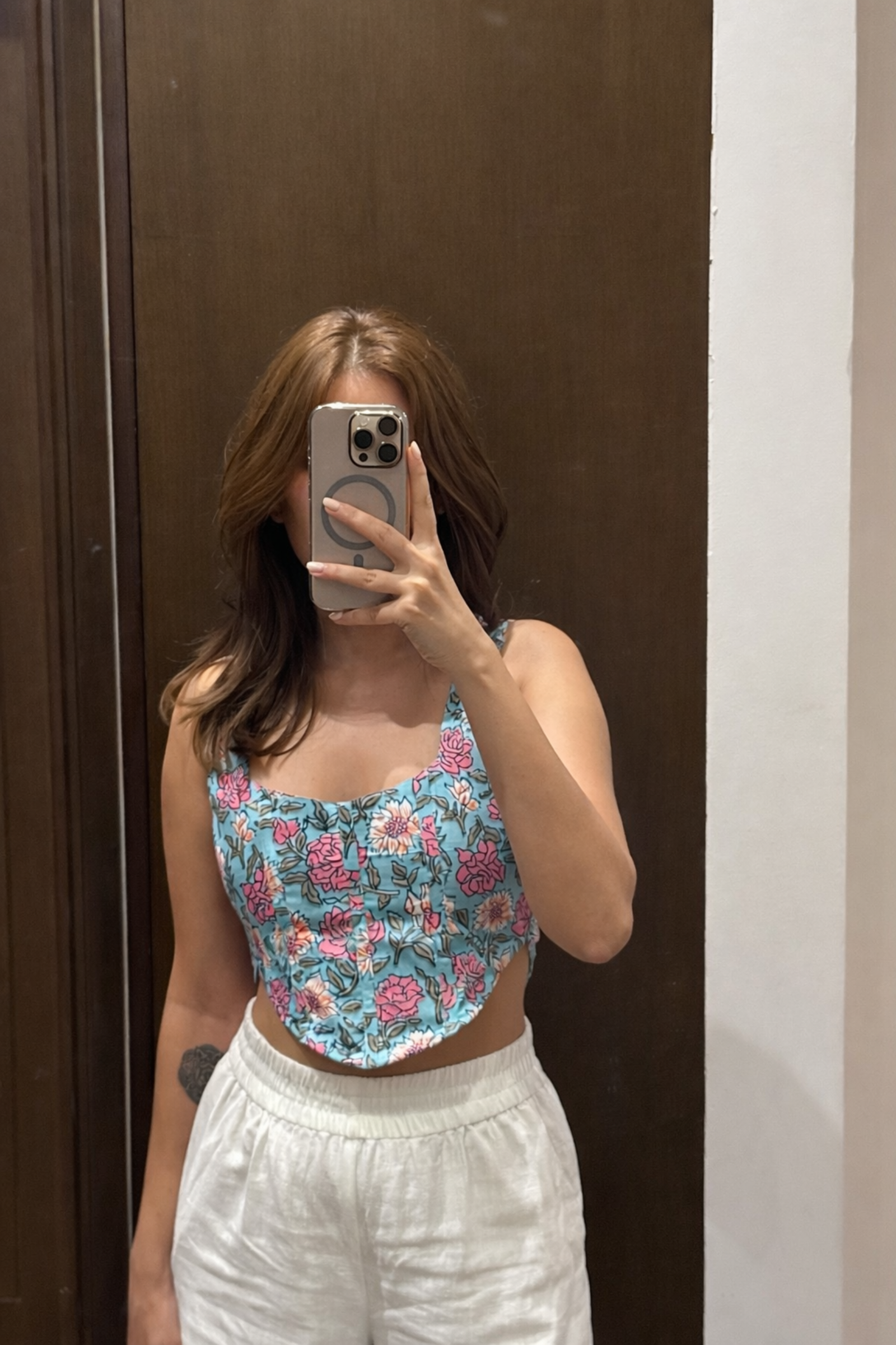 Diana Blue & Pink Cotton Corset Top