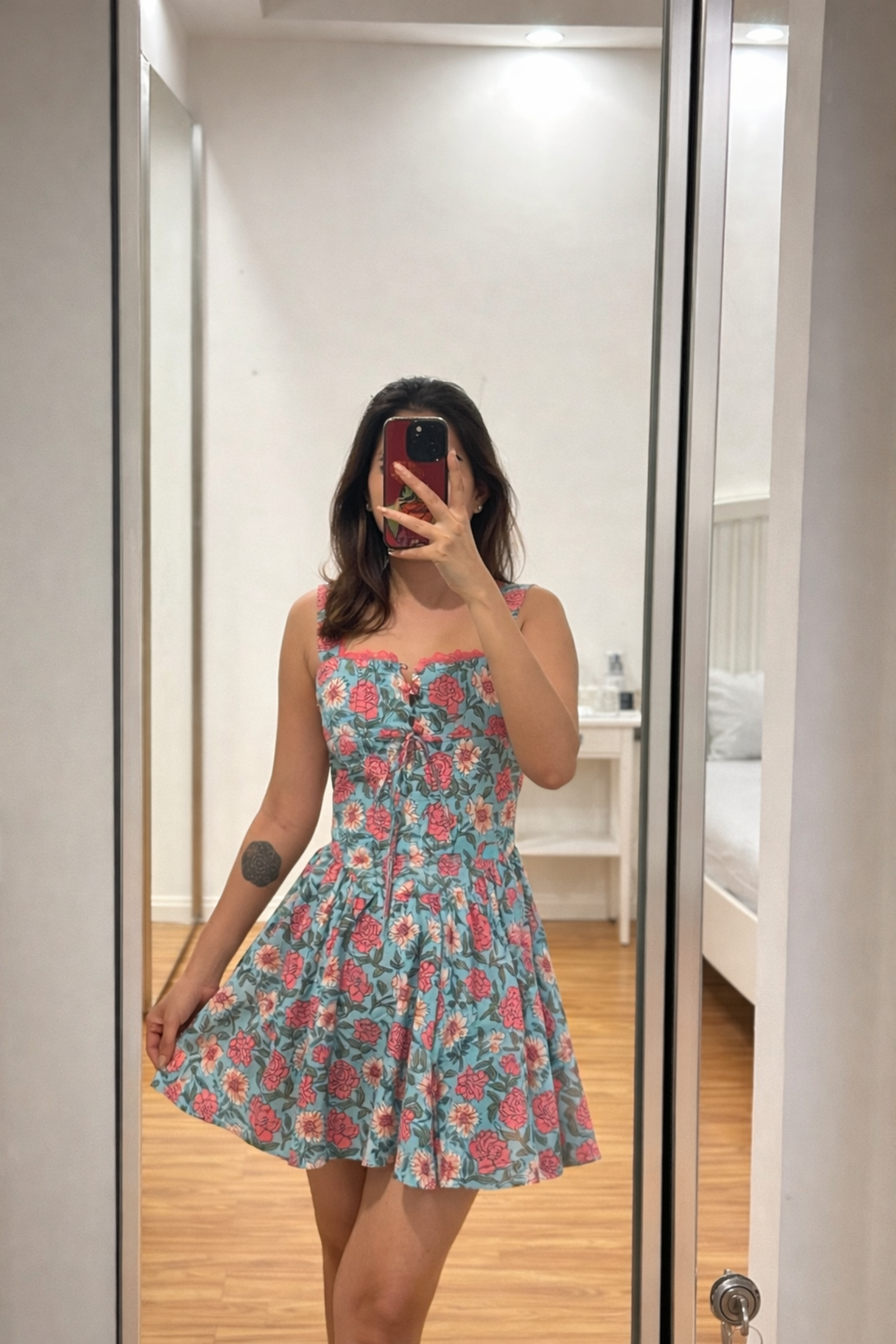 Kris Blue Printed Cotton Sleeveless Mini Dress