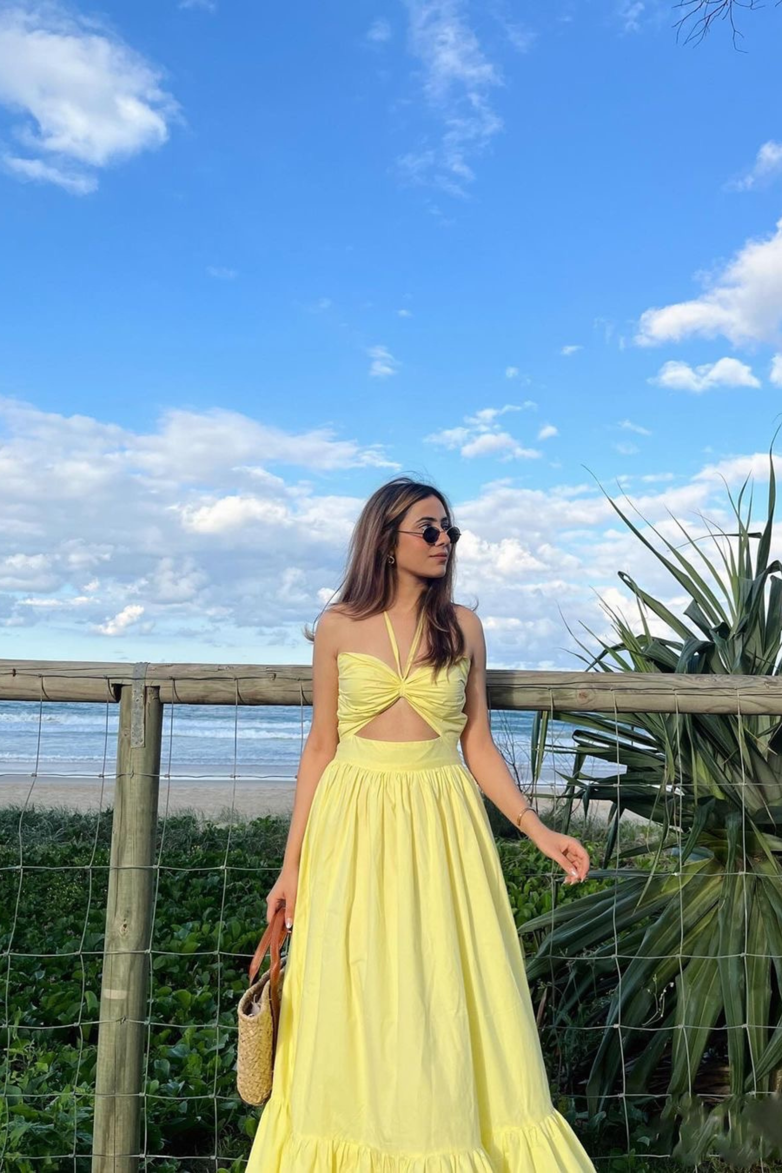 Penelope Lime Yellow Halter Maxi Dress