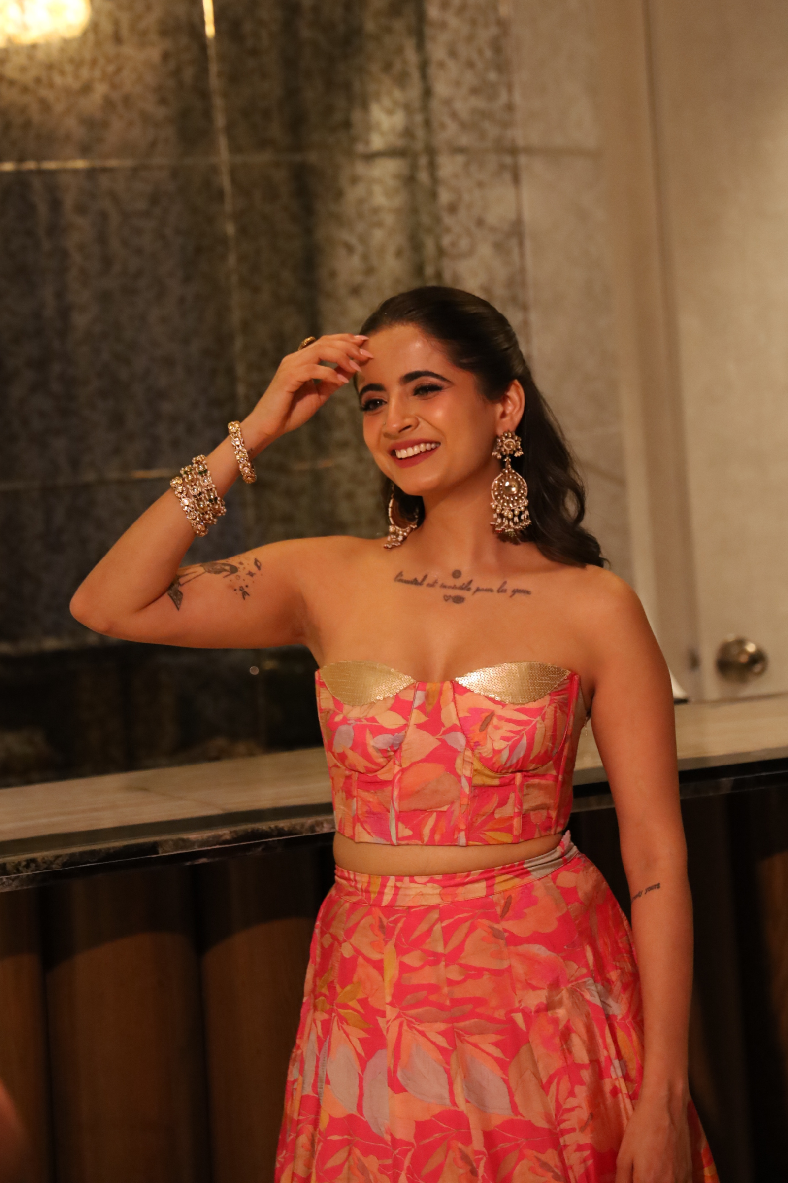 Rubab Hot Pink Sequinned Corset Muslin Lehenga Set