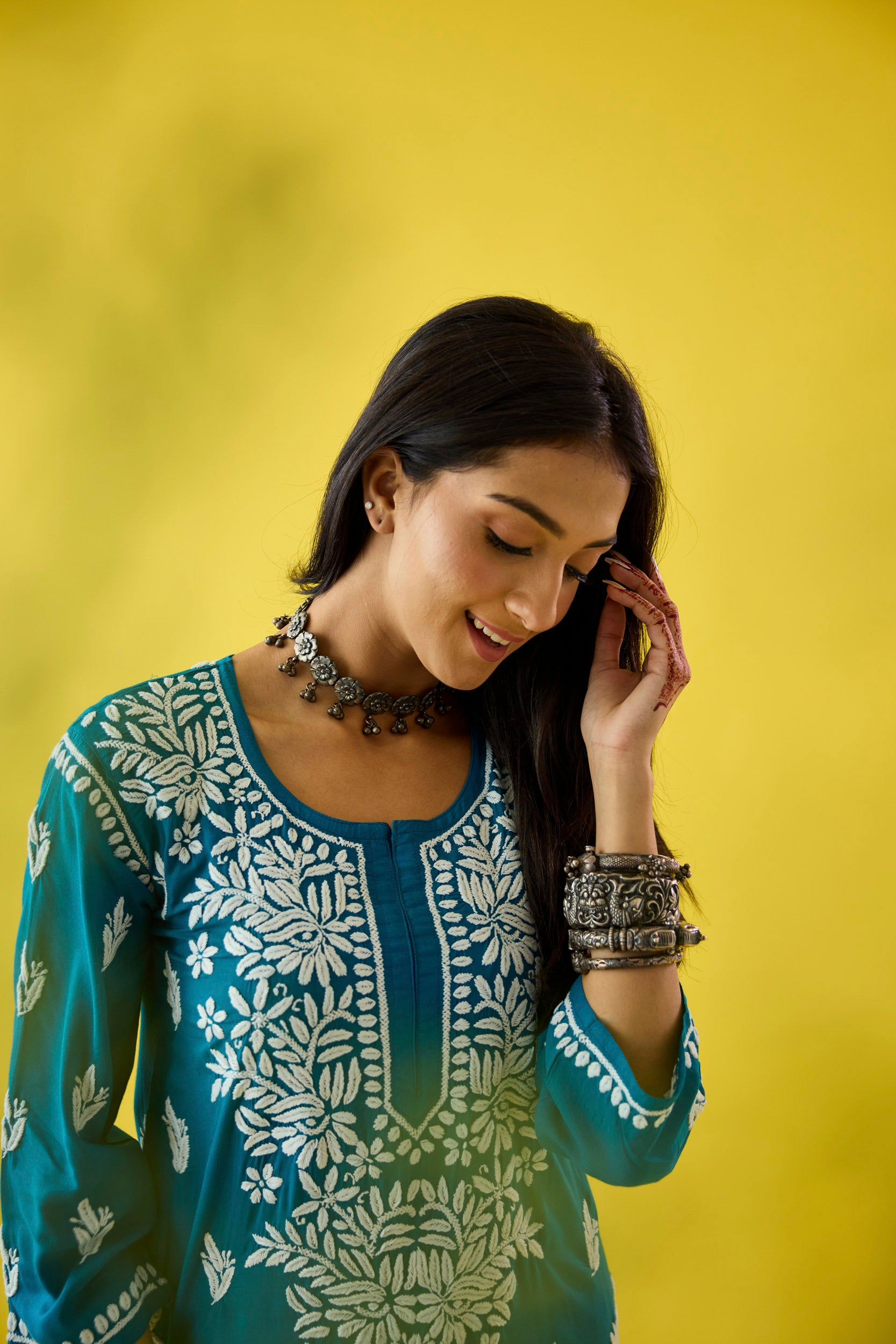 Aanya Blue Modal Hand Embroidered Chikankari Kurta & Pant Set