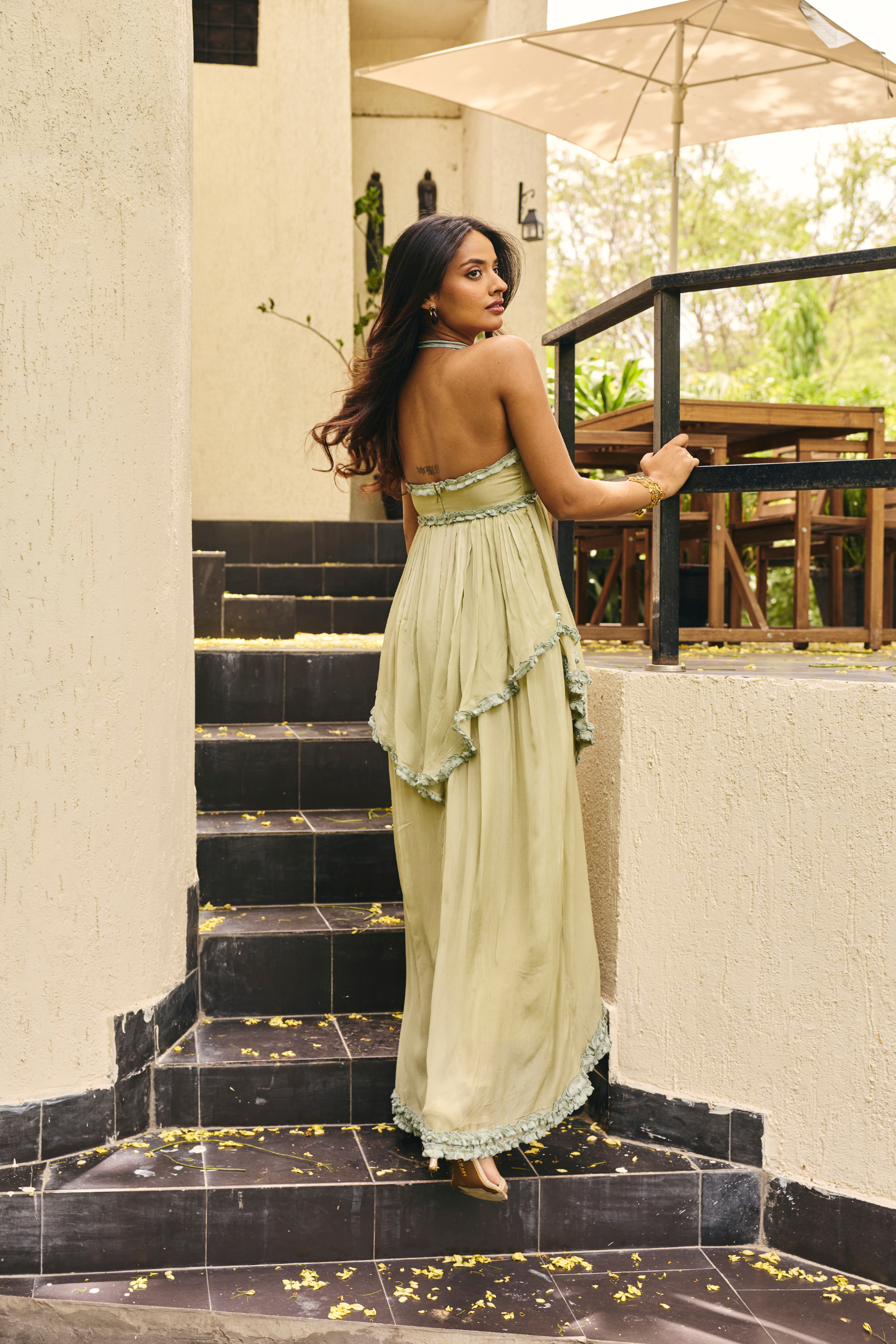 Mallorca Sage Green ruffle Midi dress