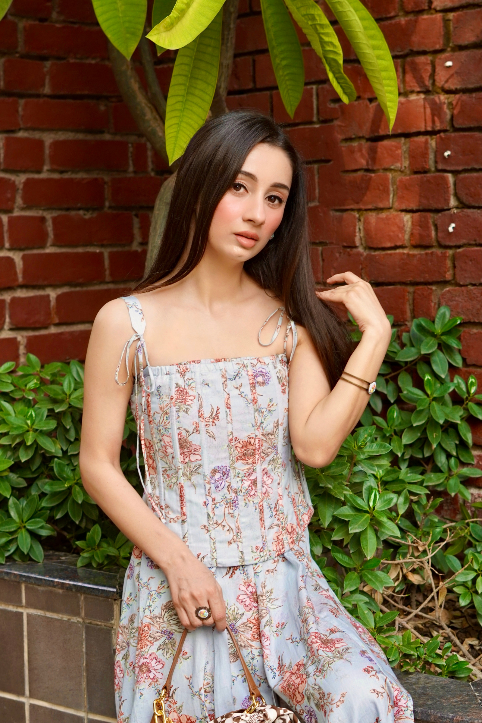 Emily Blue Floral Midi Dress with Corset Jacket