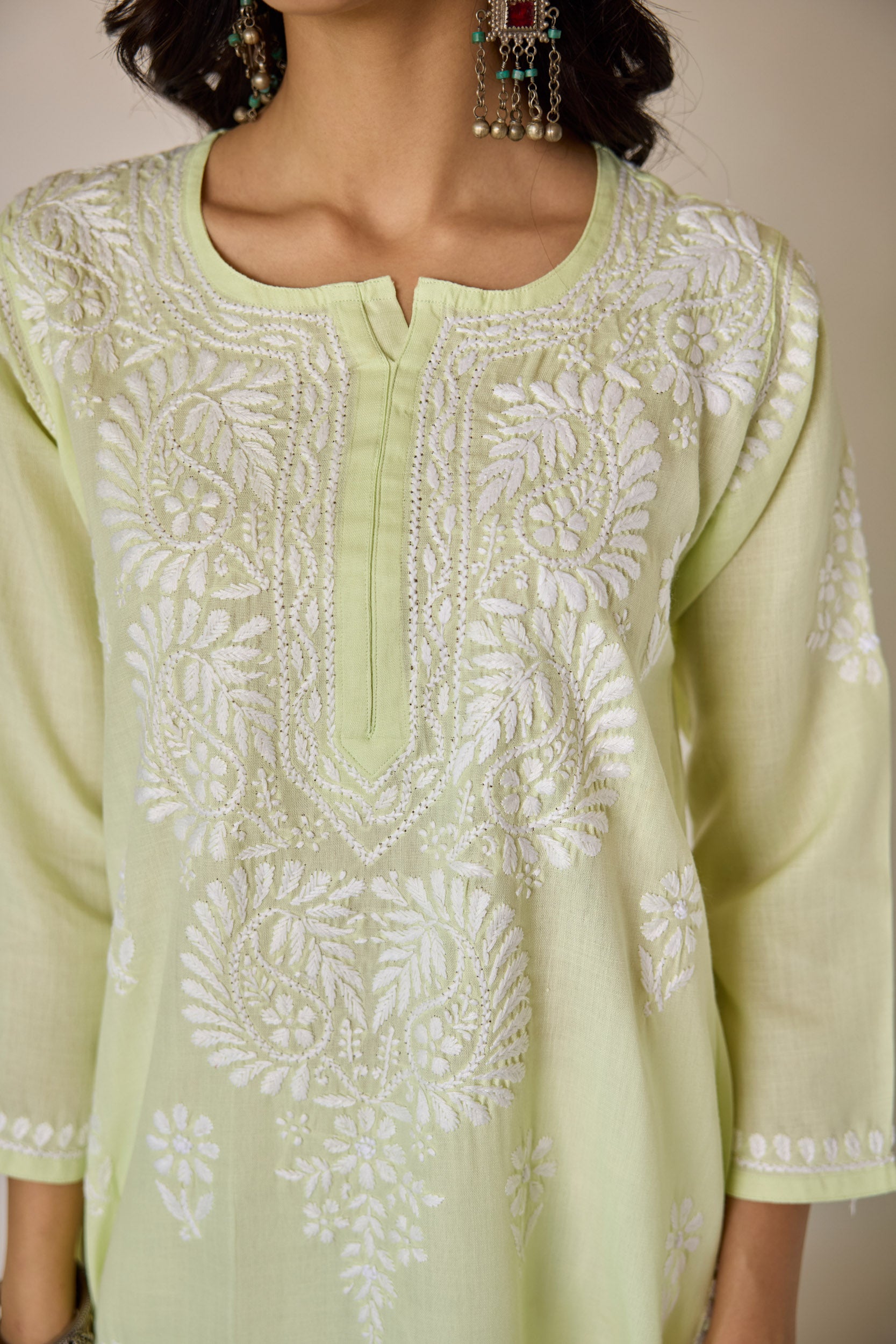 Aadya Lime Green Hand Embroidered Chikankari Kurta