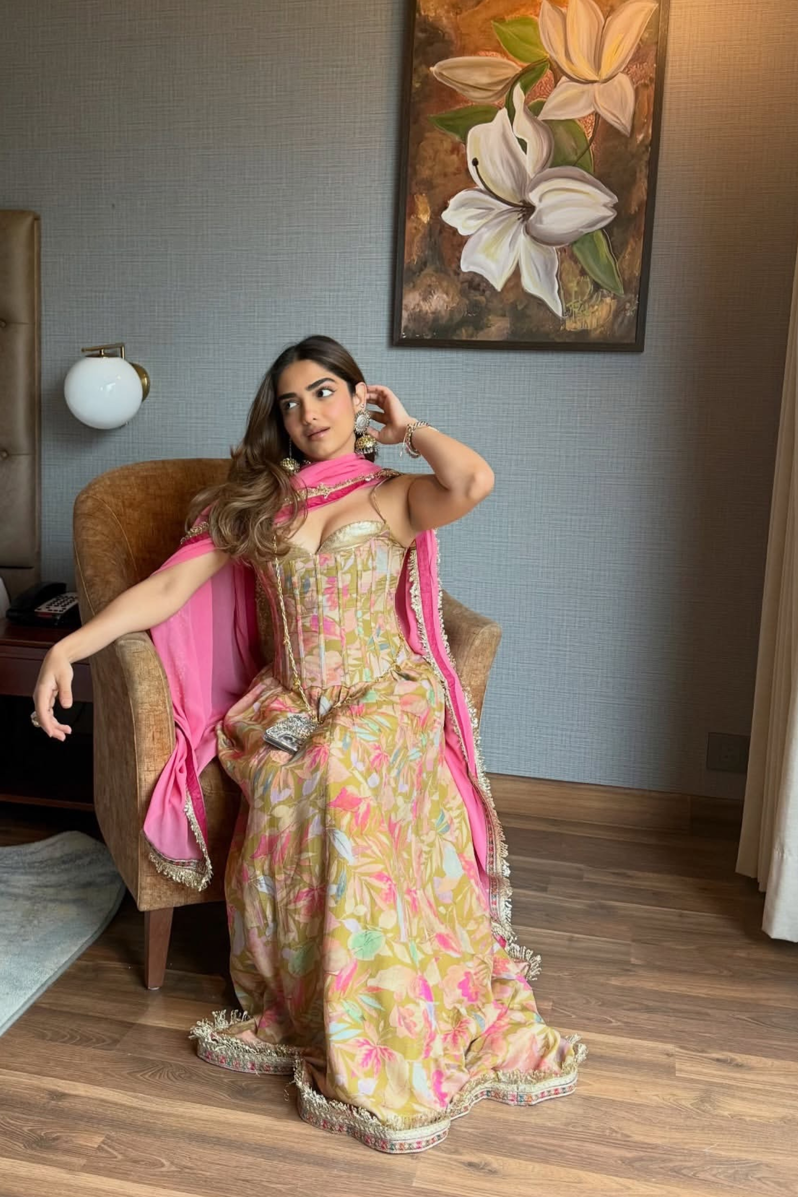 Zara Olive Green Sequinned Corset Muslin Lehenga Set