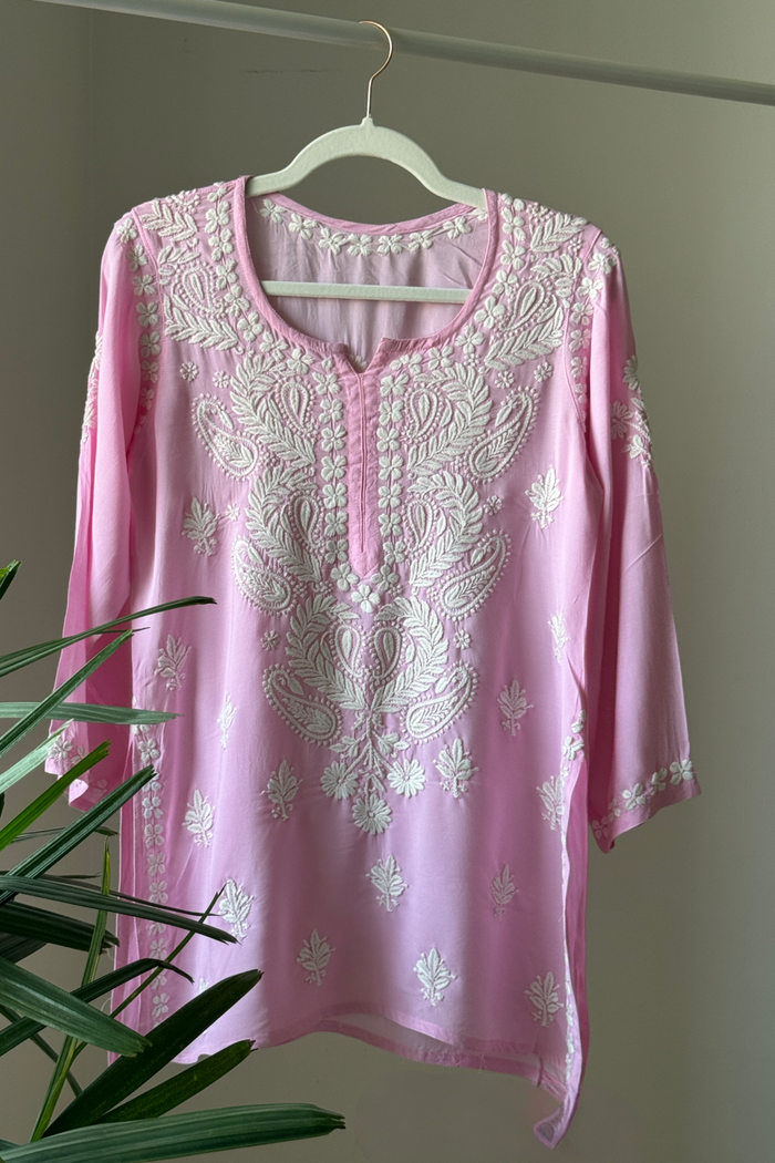 Maaya Modal Pink Chikankari Kurti
