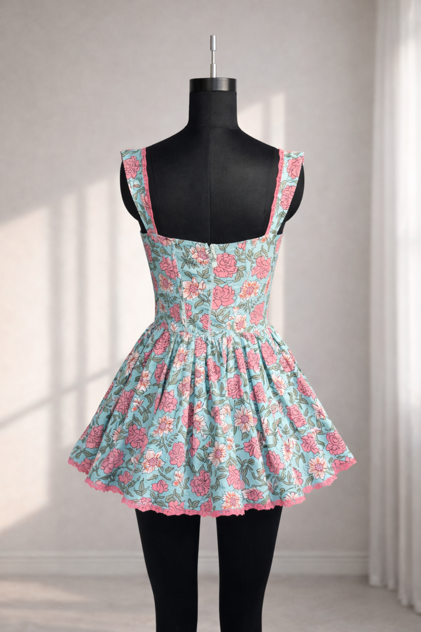 Kris Blue Printed Cotton Sleeveless Mini Dress