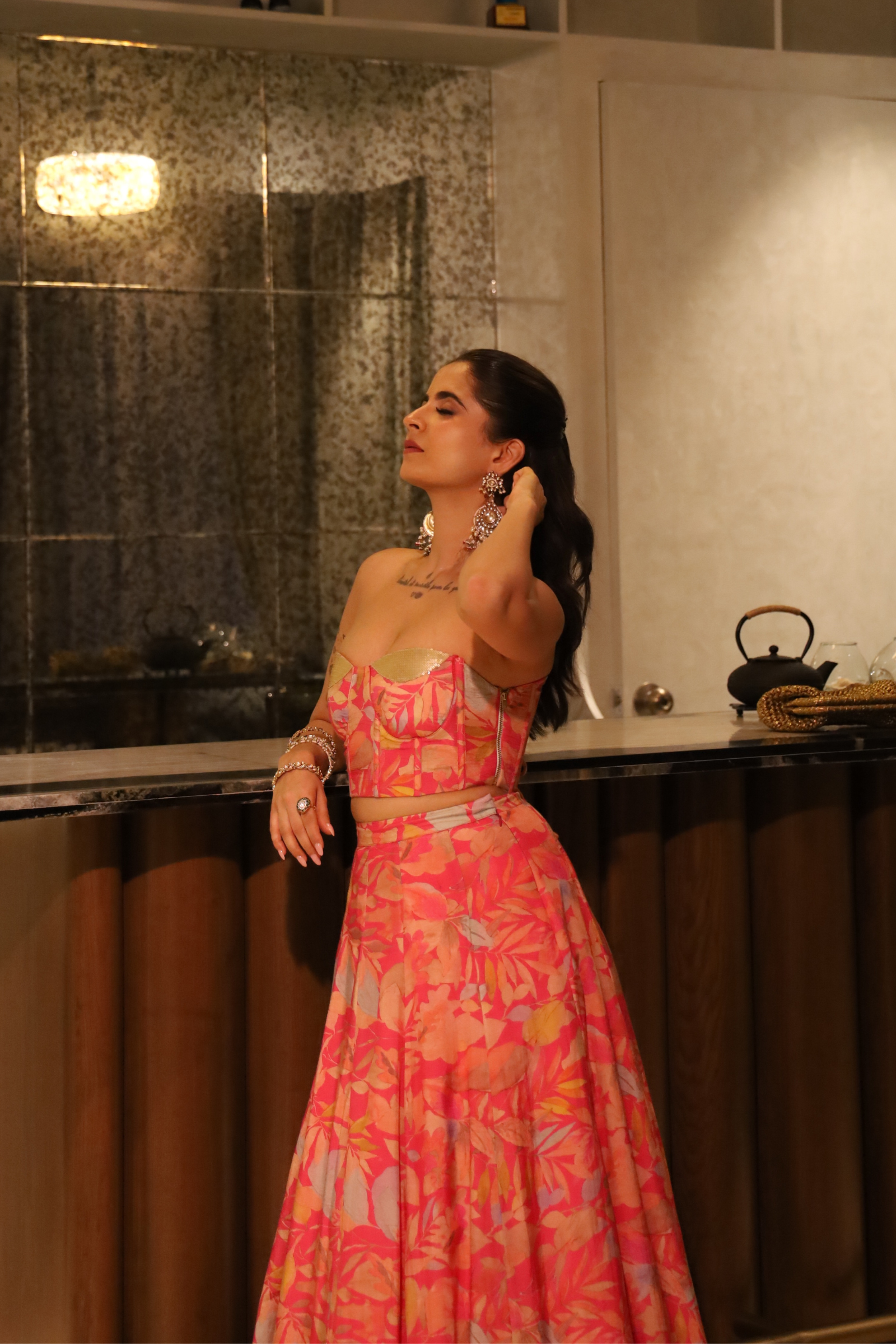 Rubab Hot Pink Sequinned Corset Muslin Lehenga Set