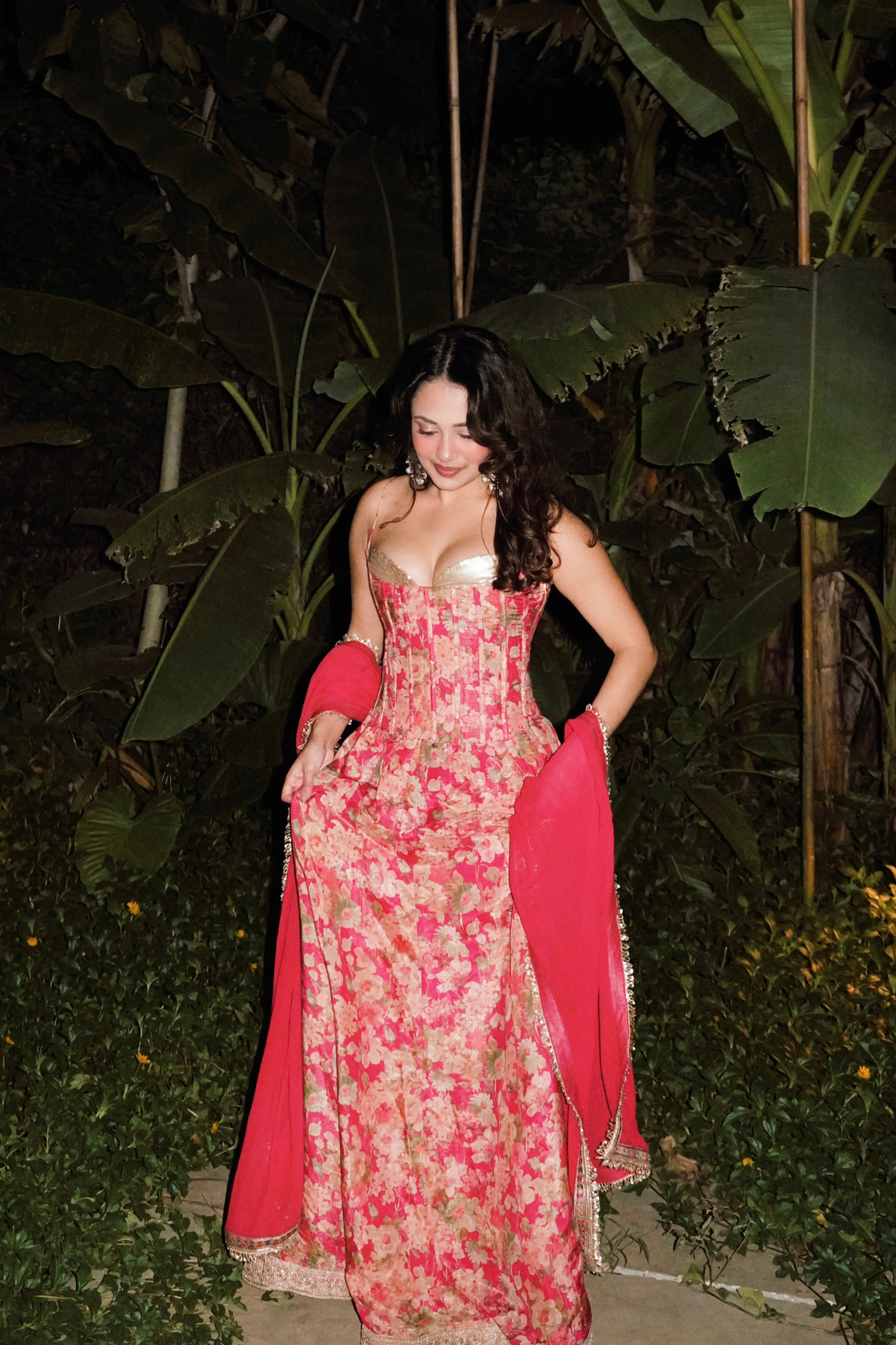 Roze Pink & Champagne Sequinned Corset Tissue Lehenga Set