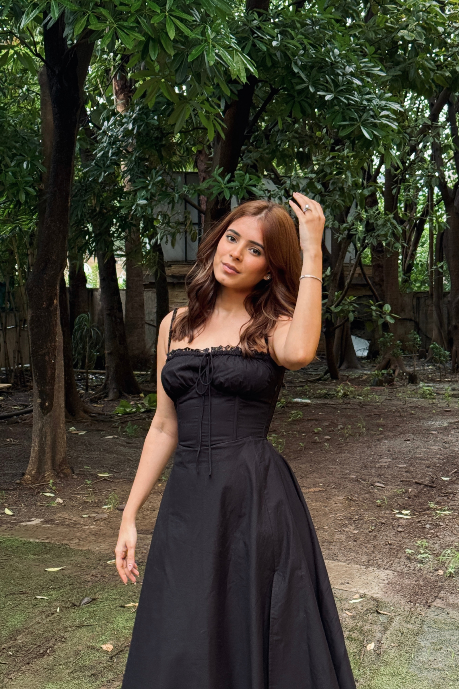 Rene Black Corset Poplin Midi Dress
