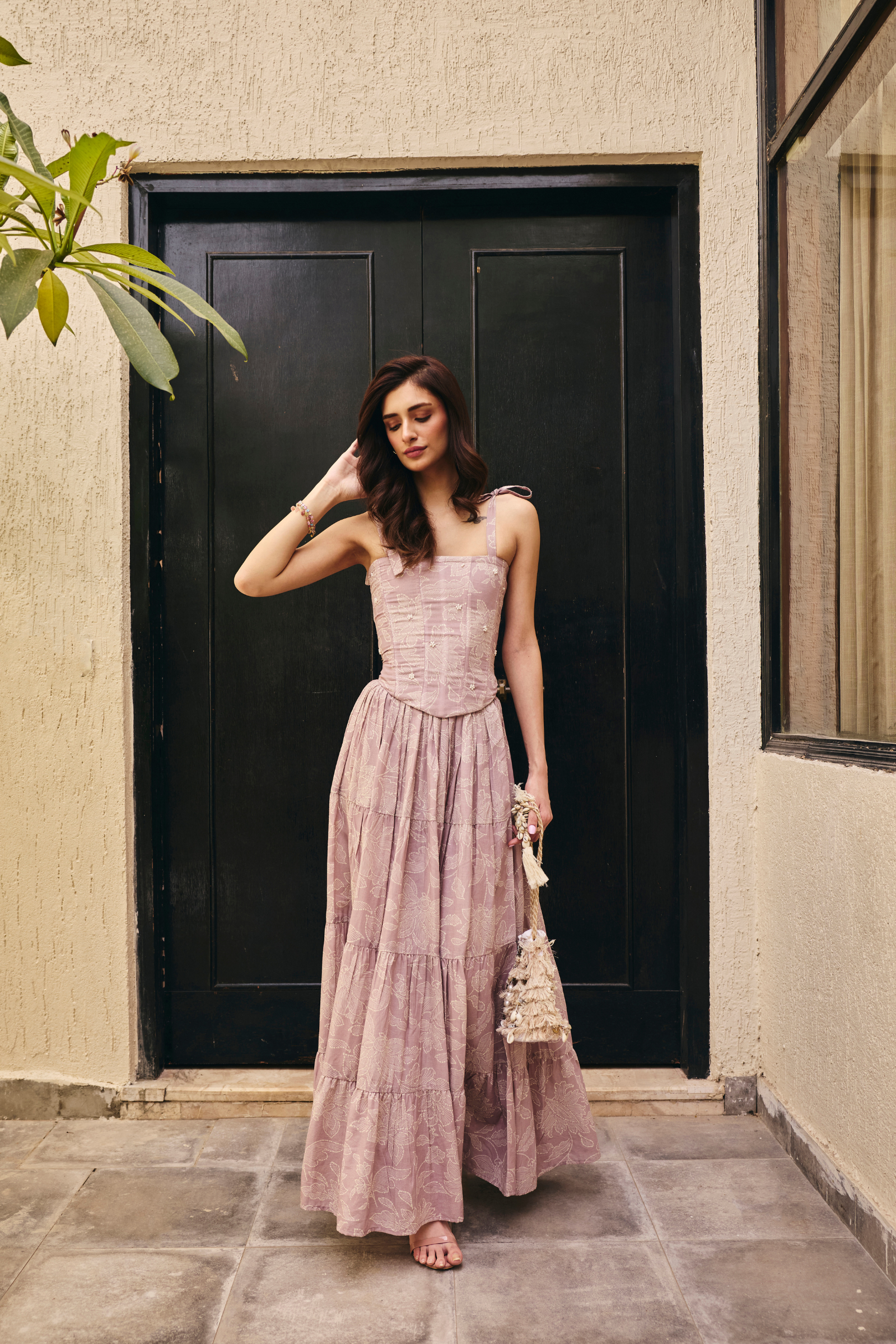 Sydney Lilac floral tiered maxi skirt