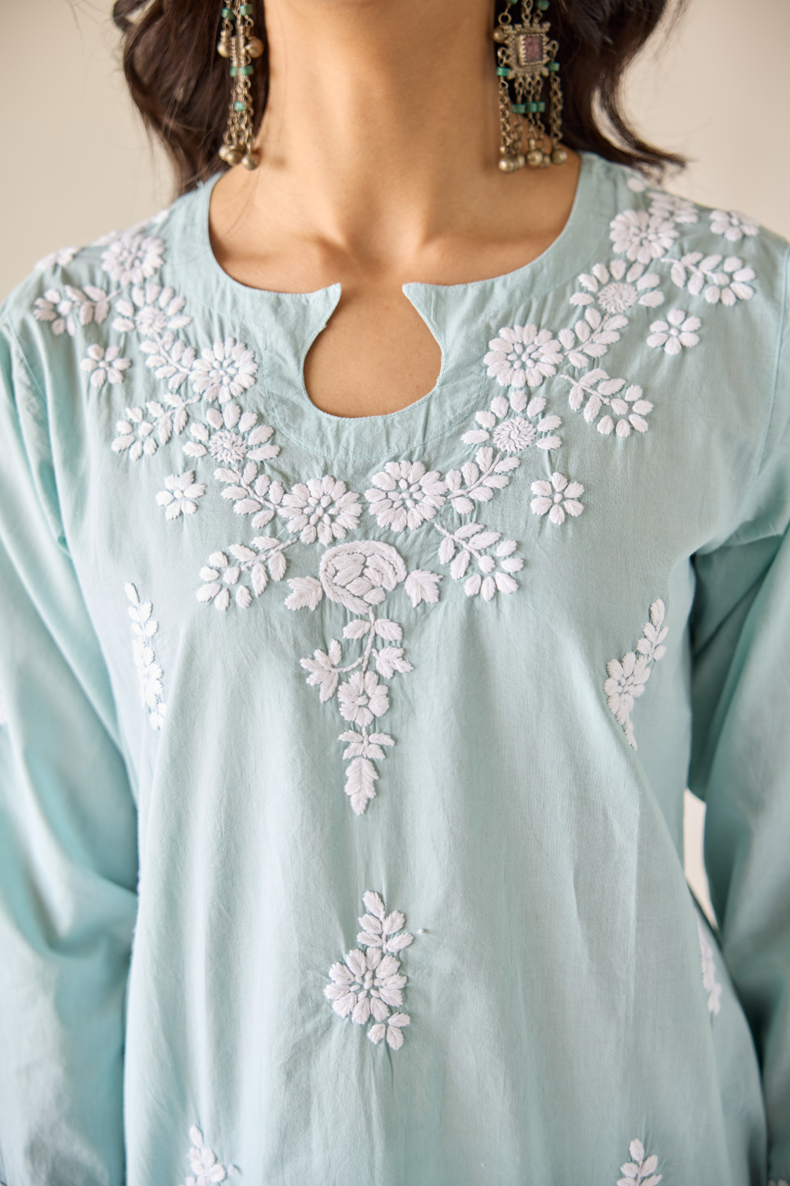 Ireo Green Cotton Hand Embroidered Chikankari Kurta & Pant Set