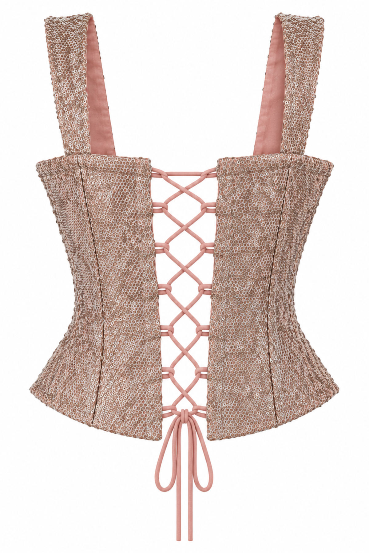 Mohini Rose Gold Sequin Corset Top with Lace-Up Back