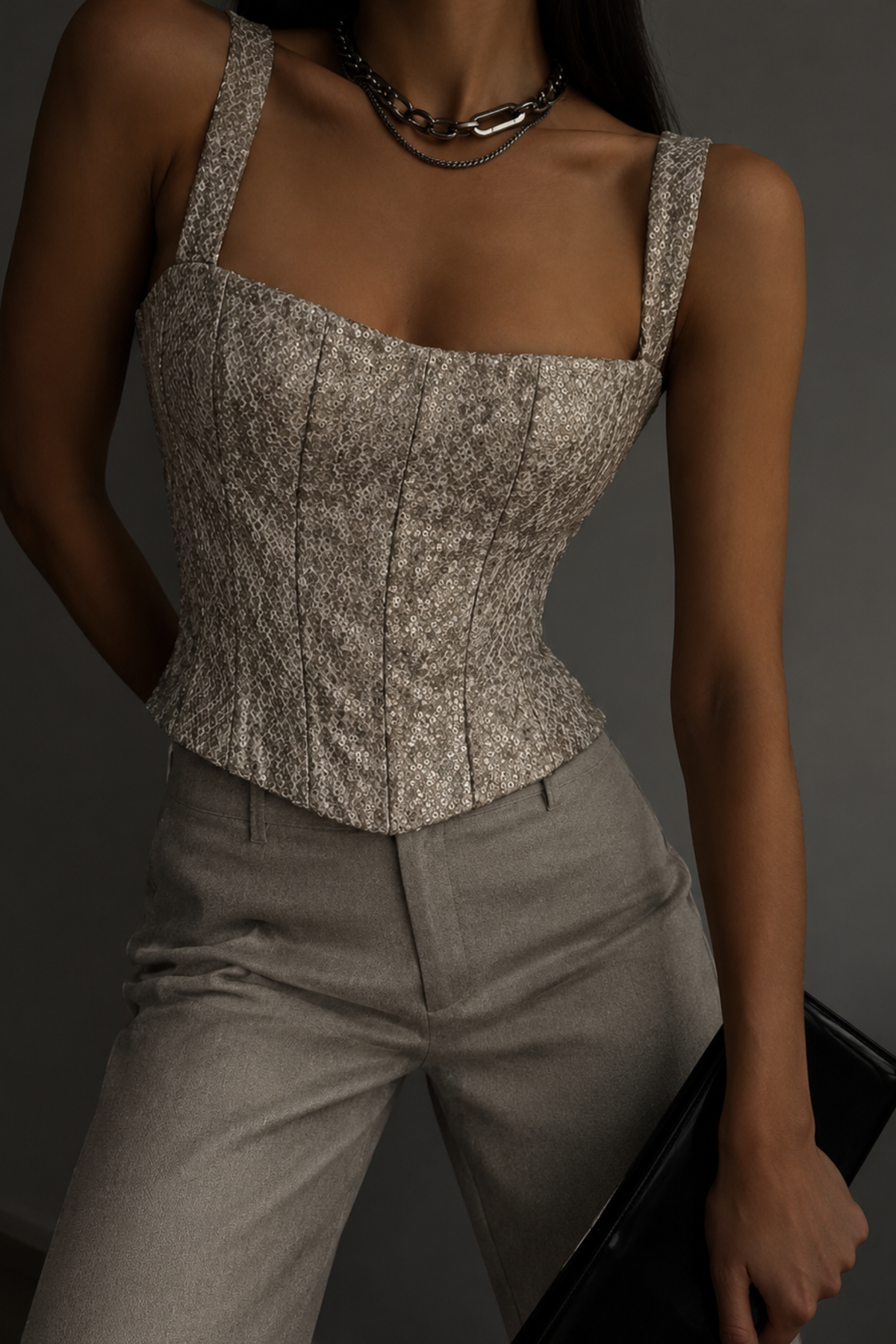 Sitara Metallic Silver Sequin Corset