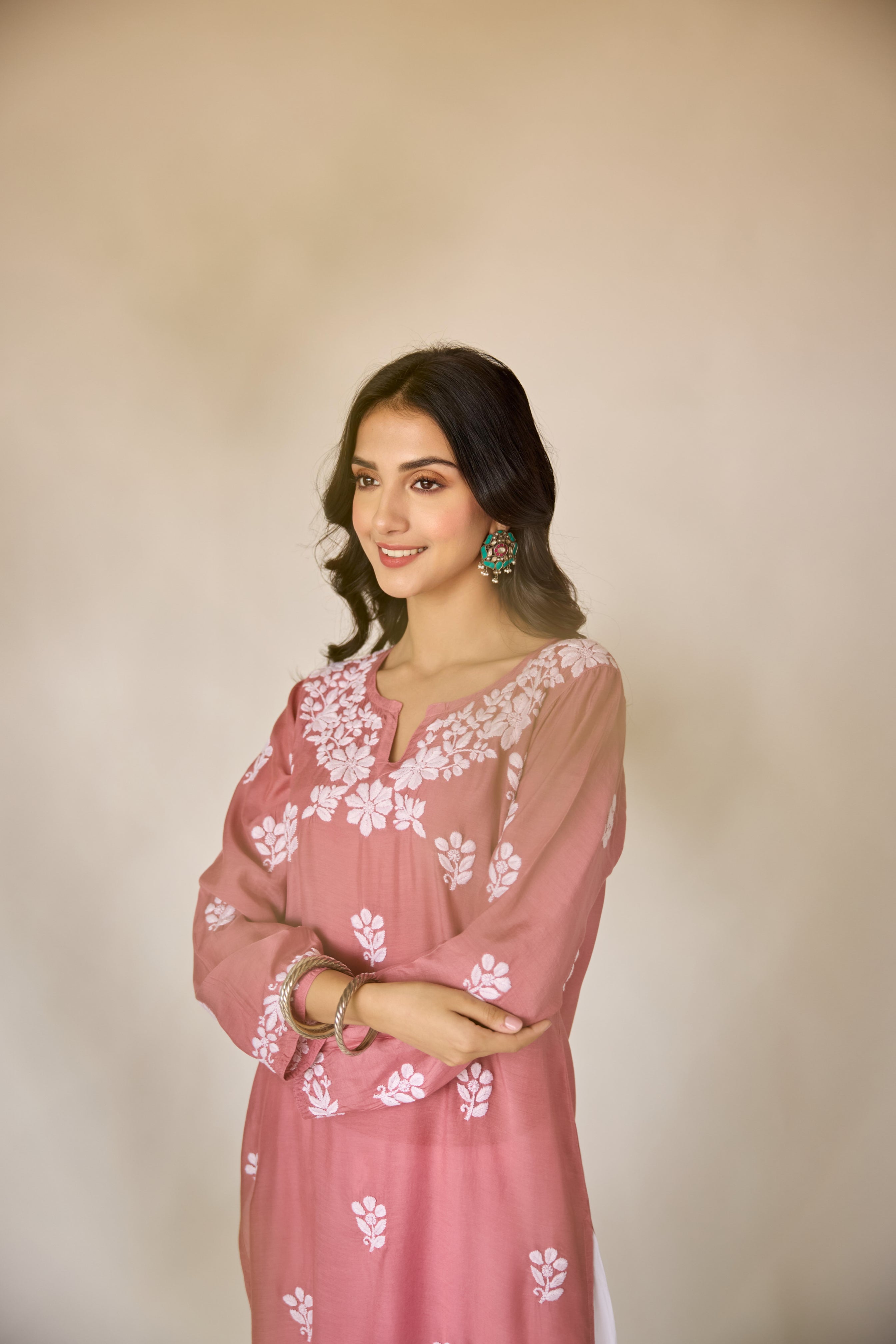 Mehjabeen Pink Muslin Hand Embroidered Chikankari Kurta