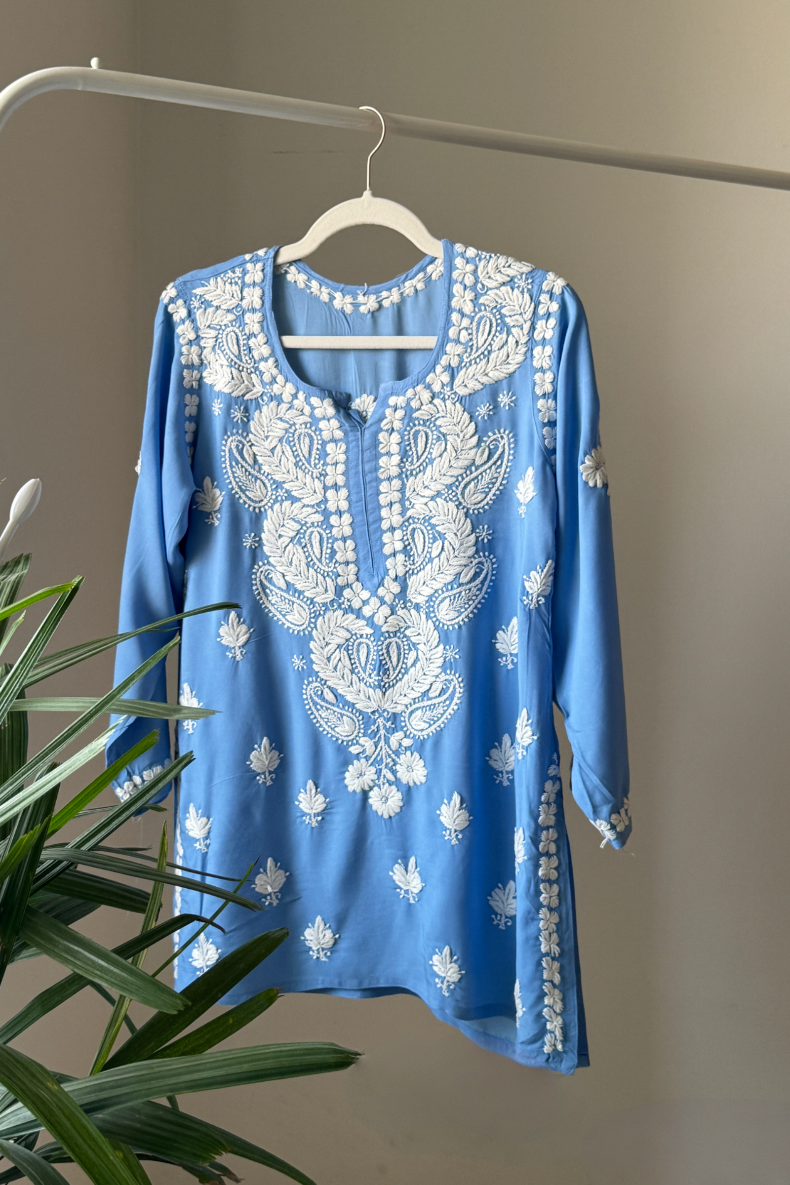 Alam Blue Modal Hand Embroidered Short Chikankari Kurti