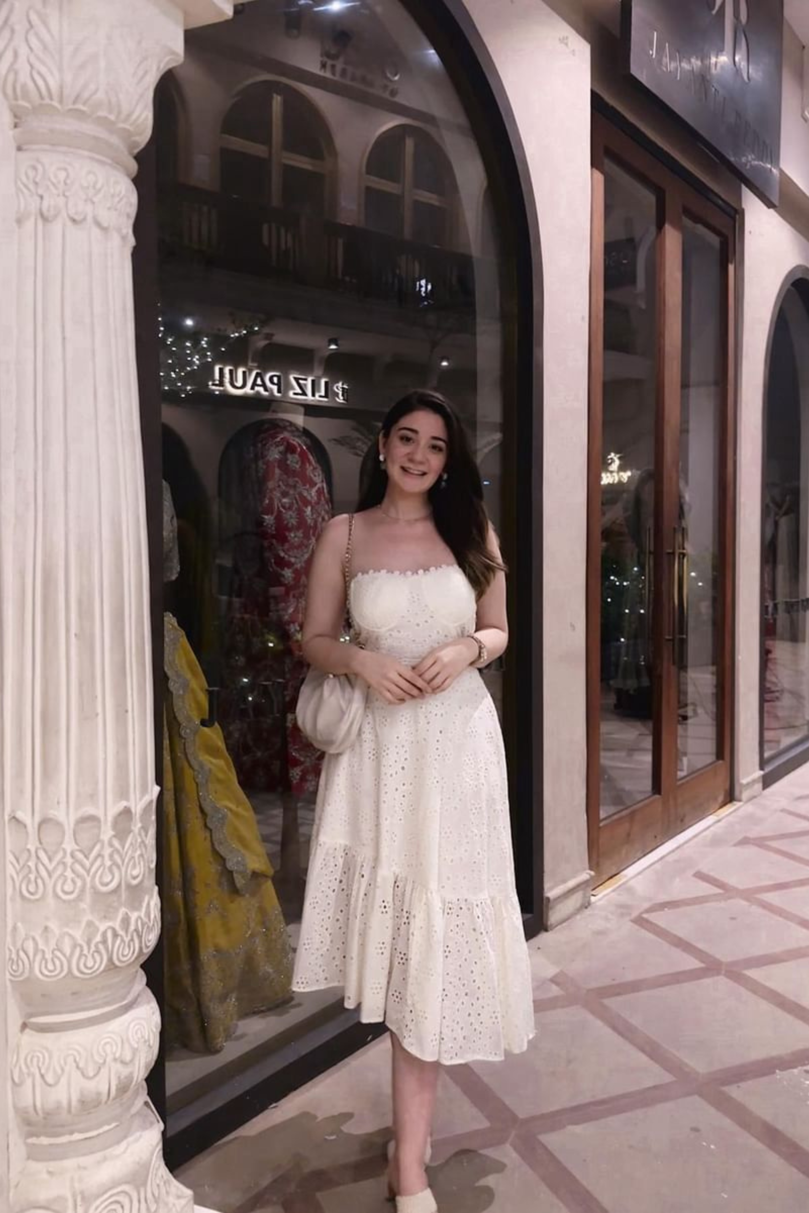 Ophelia Off-White Schiffli Midi Dress