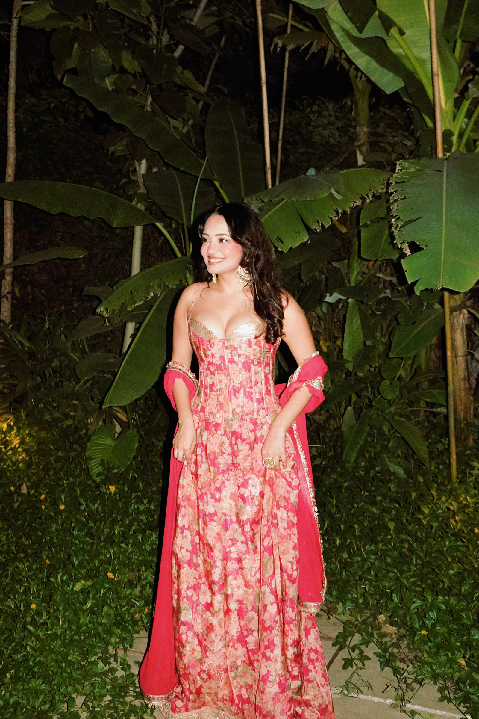 Roze Pink & Champagne Sequinned Corset Tissue Lehenga Set