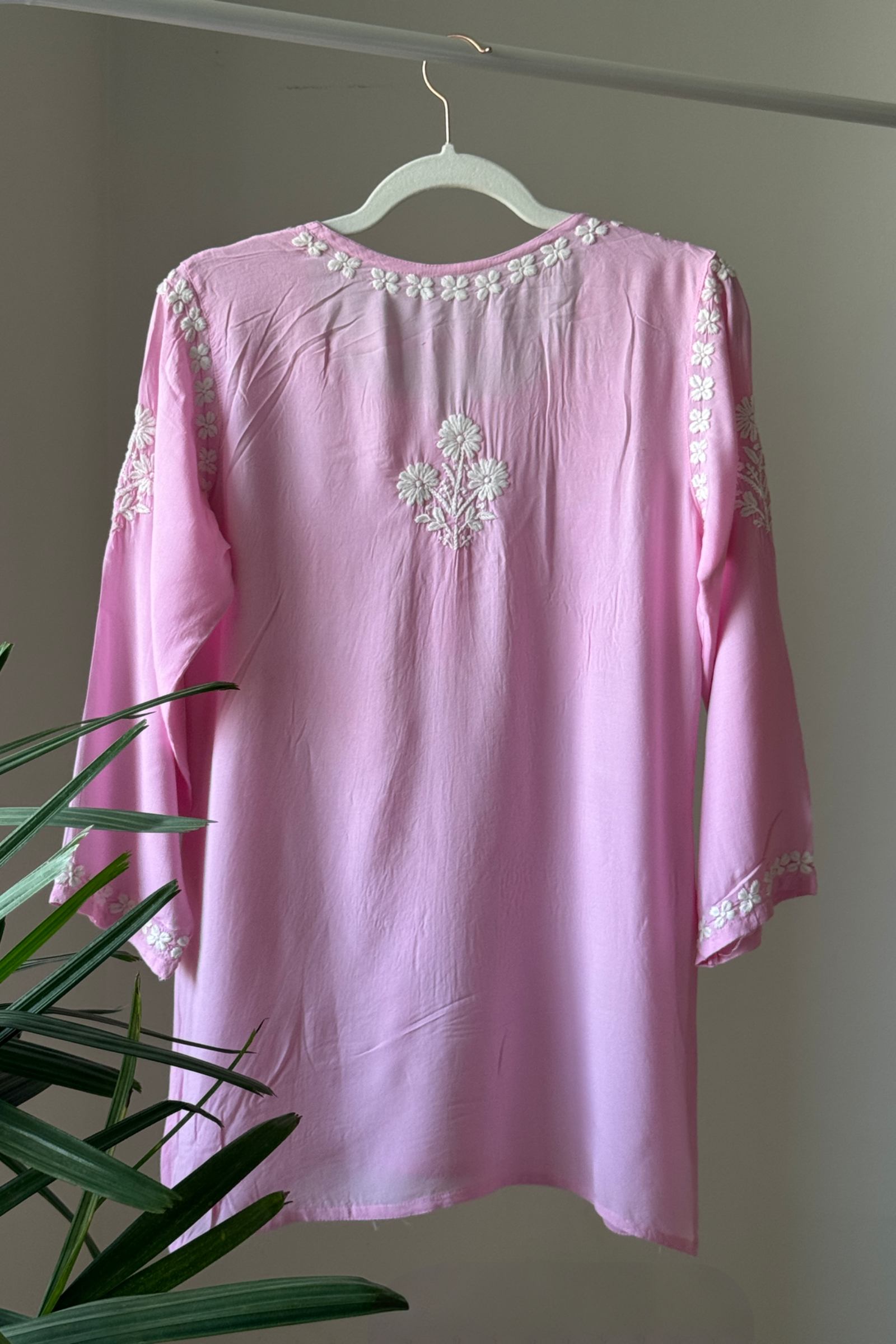 Taj Light Pink Modal Hand Embroidered Short Chikankari Kurti