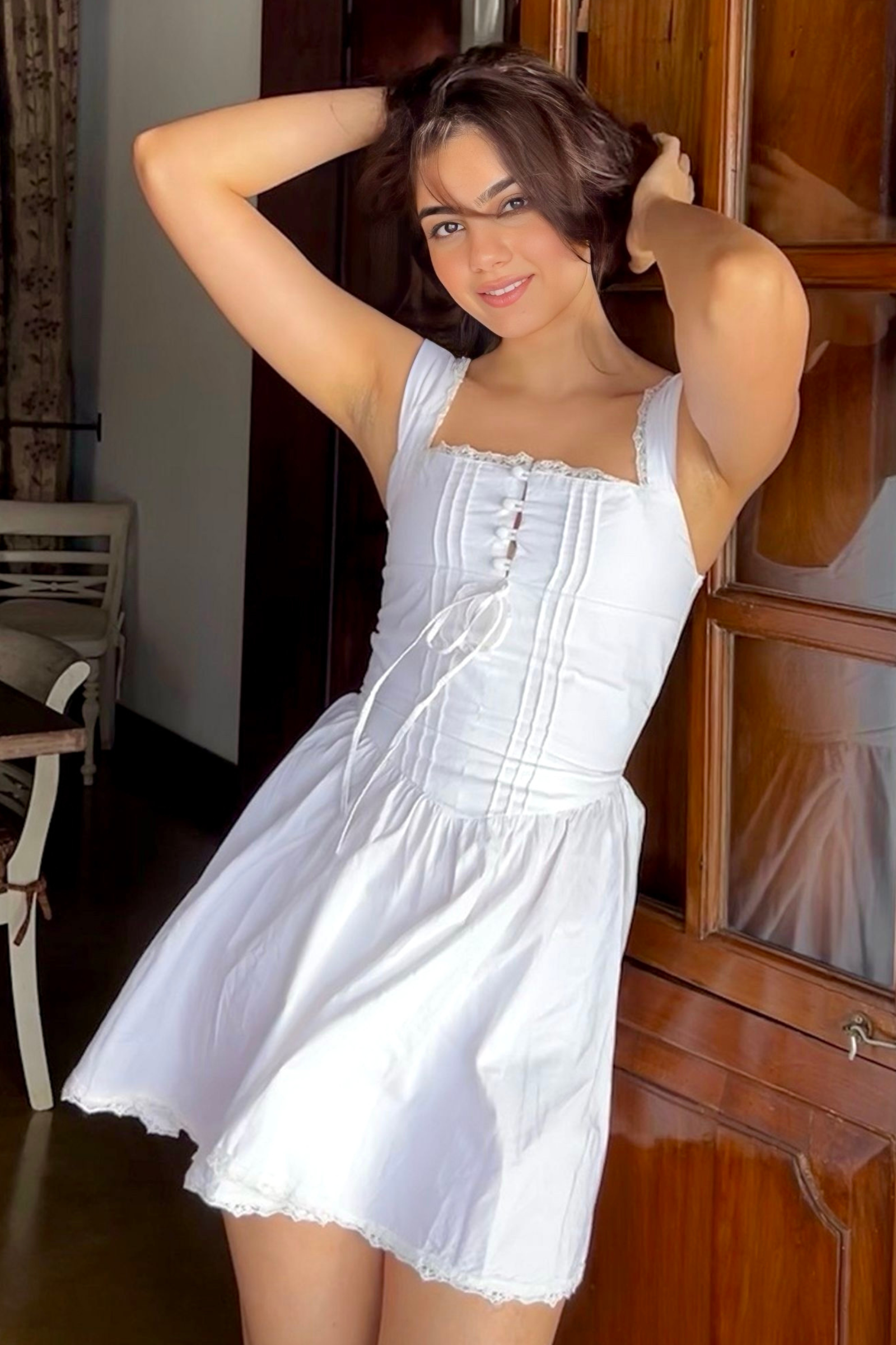Bellina White Lace Poplin Mini Dress