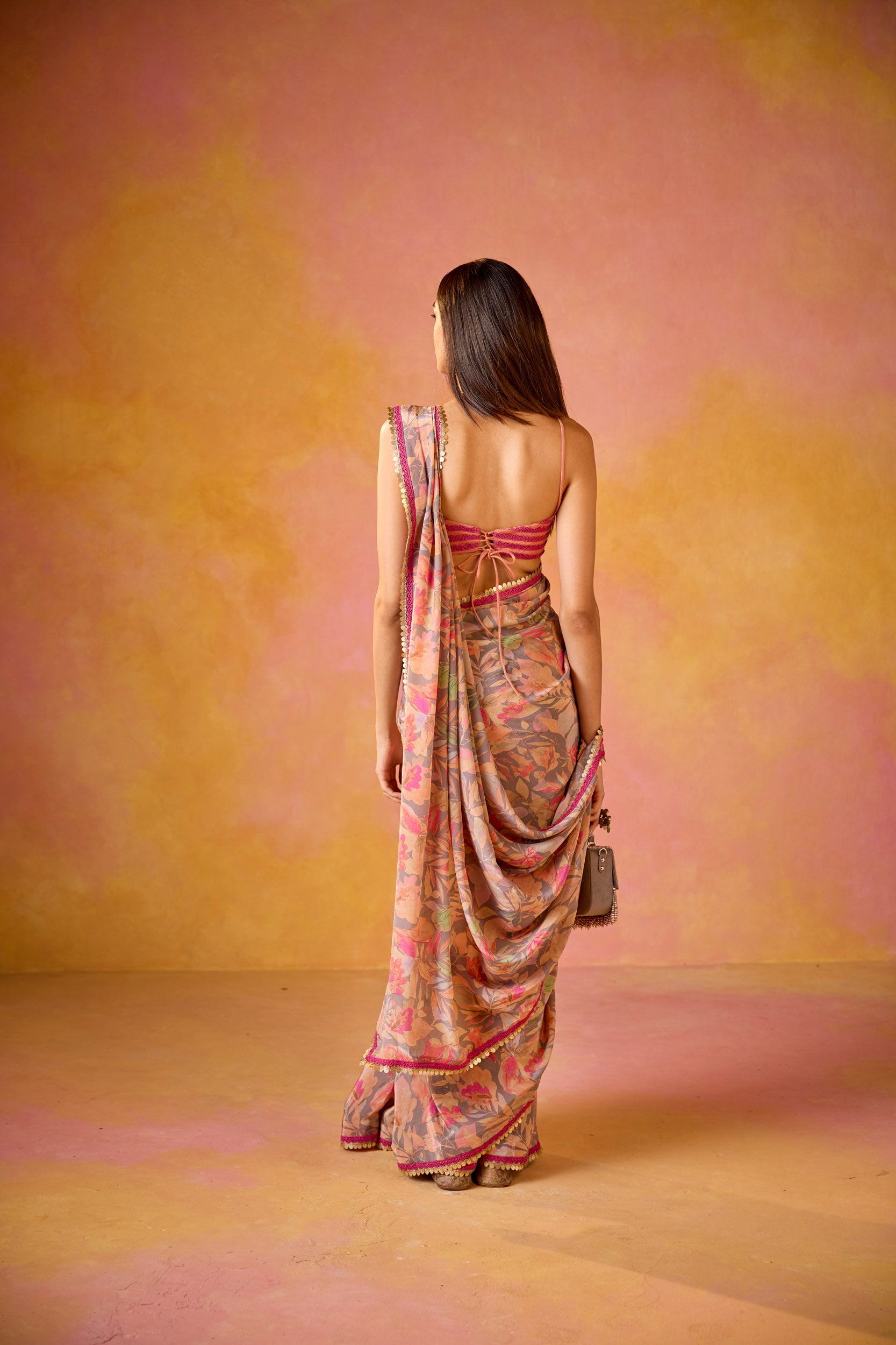 Pai Peach & Hot Pink Applique Tie Up Blouse