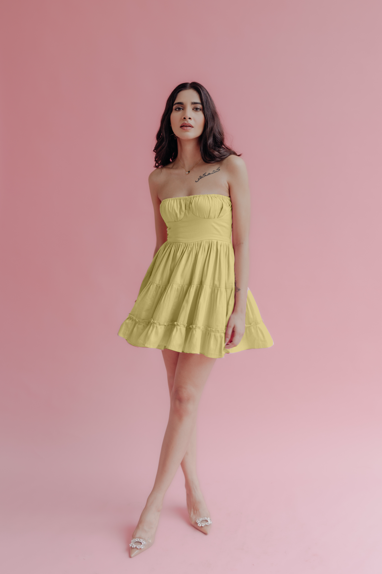 Sabrina Lime Yellow Strapless Mini Dress