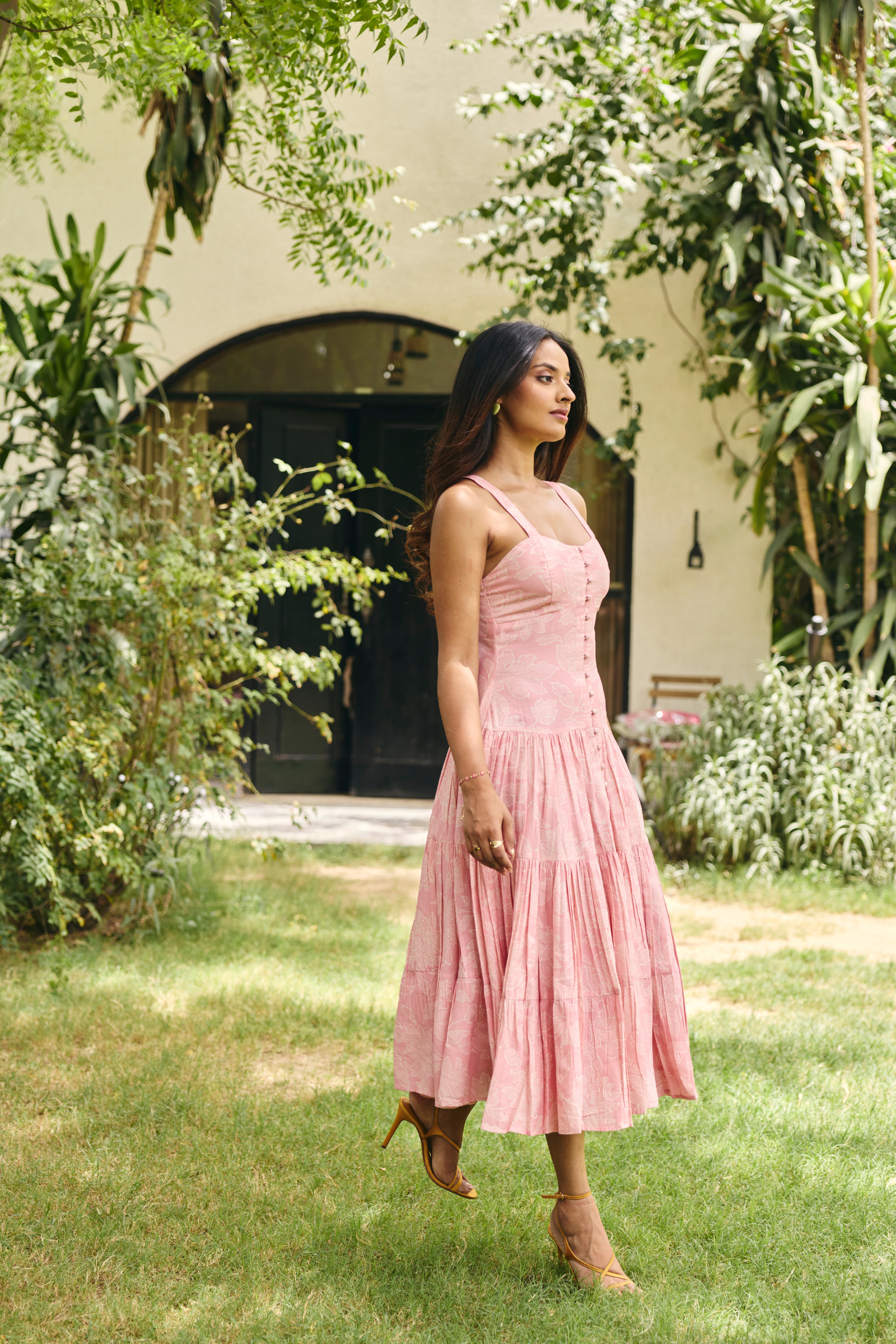 Havana Pink pleated midi dress