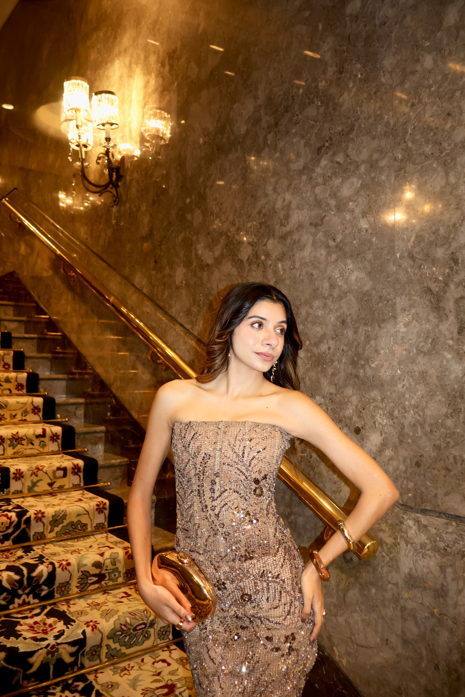 London brown Embellished Corset & Skirt Set